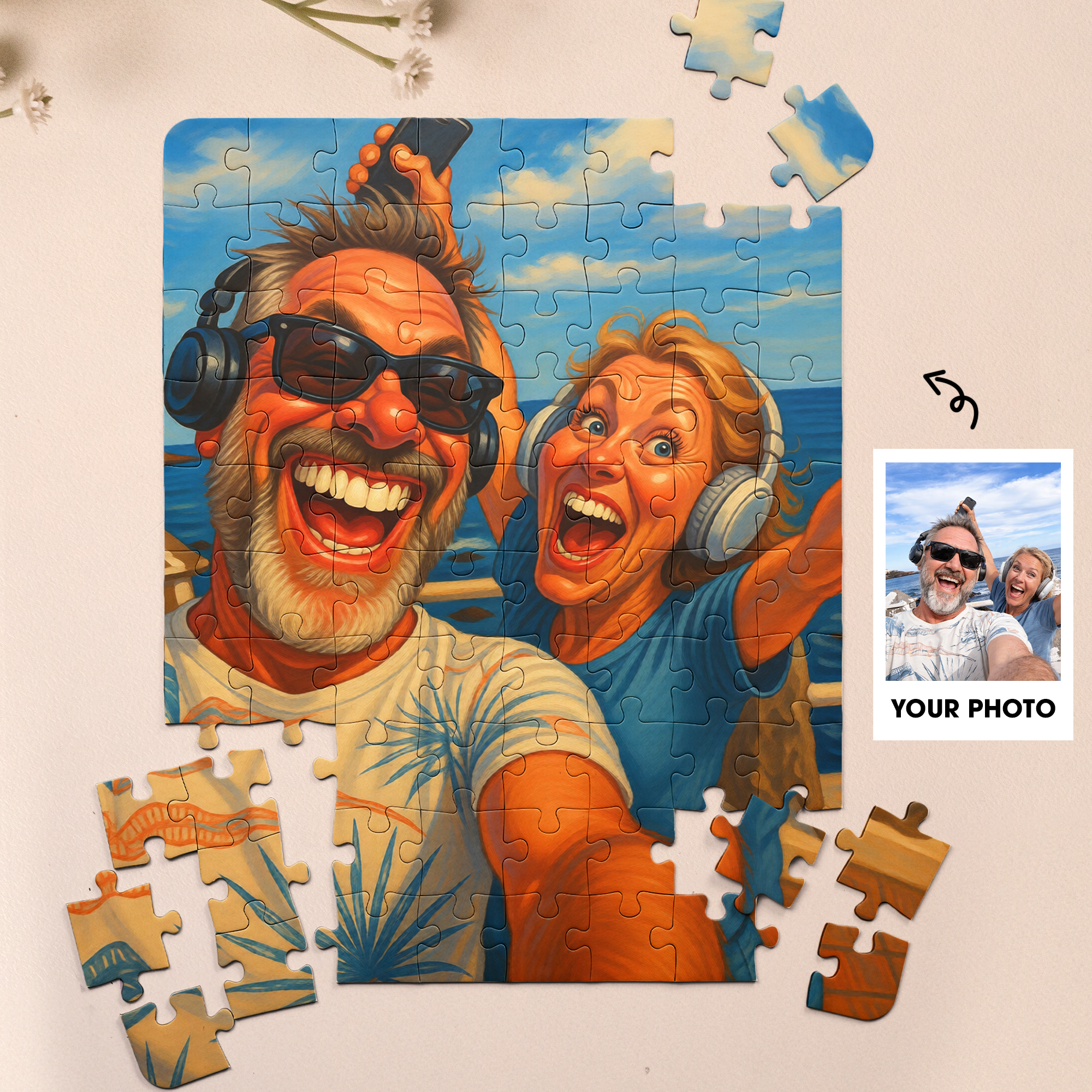 Caricature Wall Art For Funny - Custom Cartoon Drawing From Photo - Personalized Photo Jigsaw Puzzle