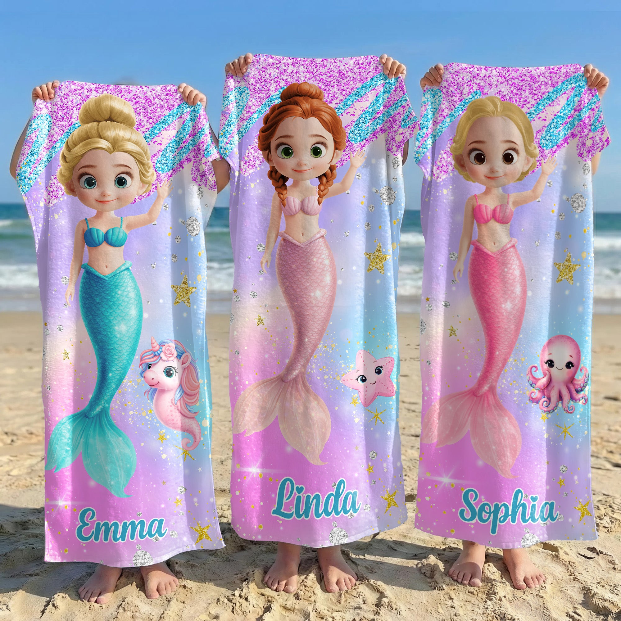 Cartoon Mermaid Princess - Personalized Quick-Dry Beach Towel