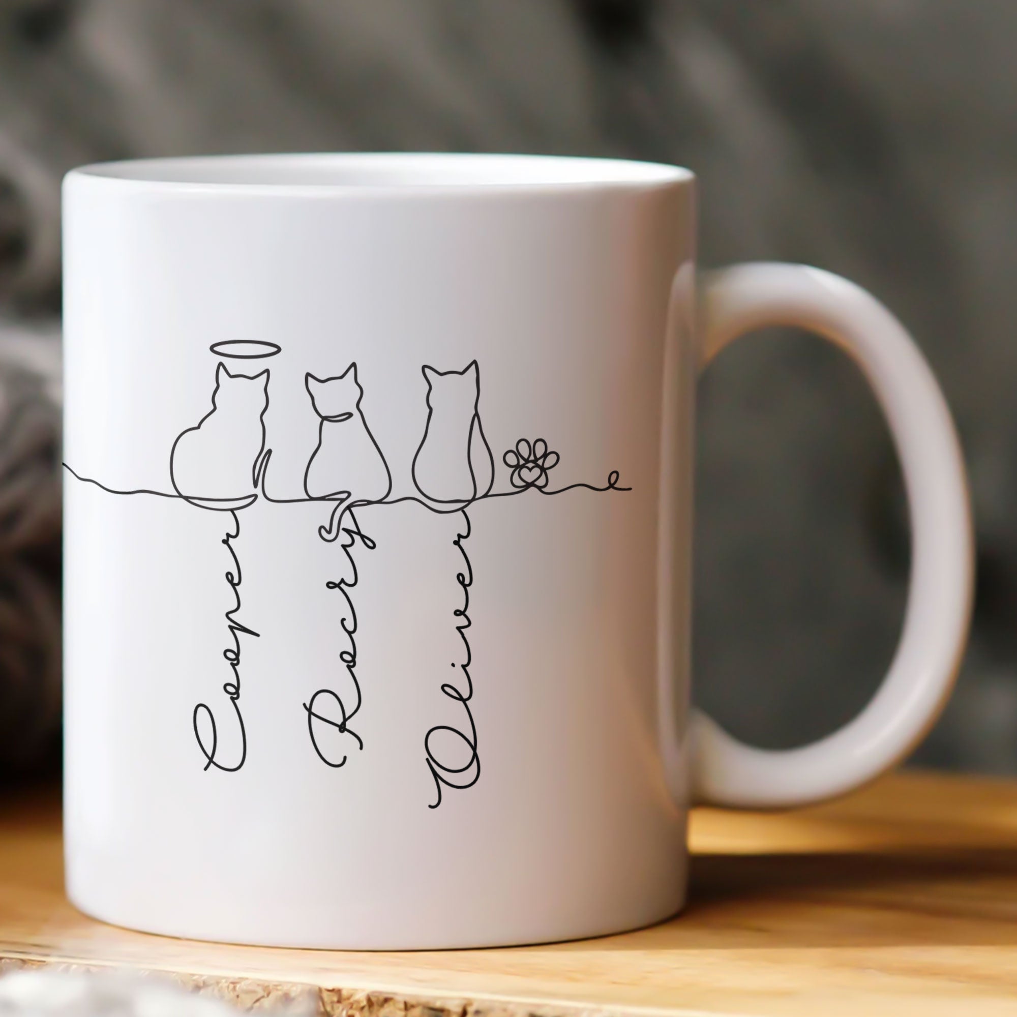 Cat Line Art Gift For Cat Lovers - Personalized Mug