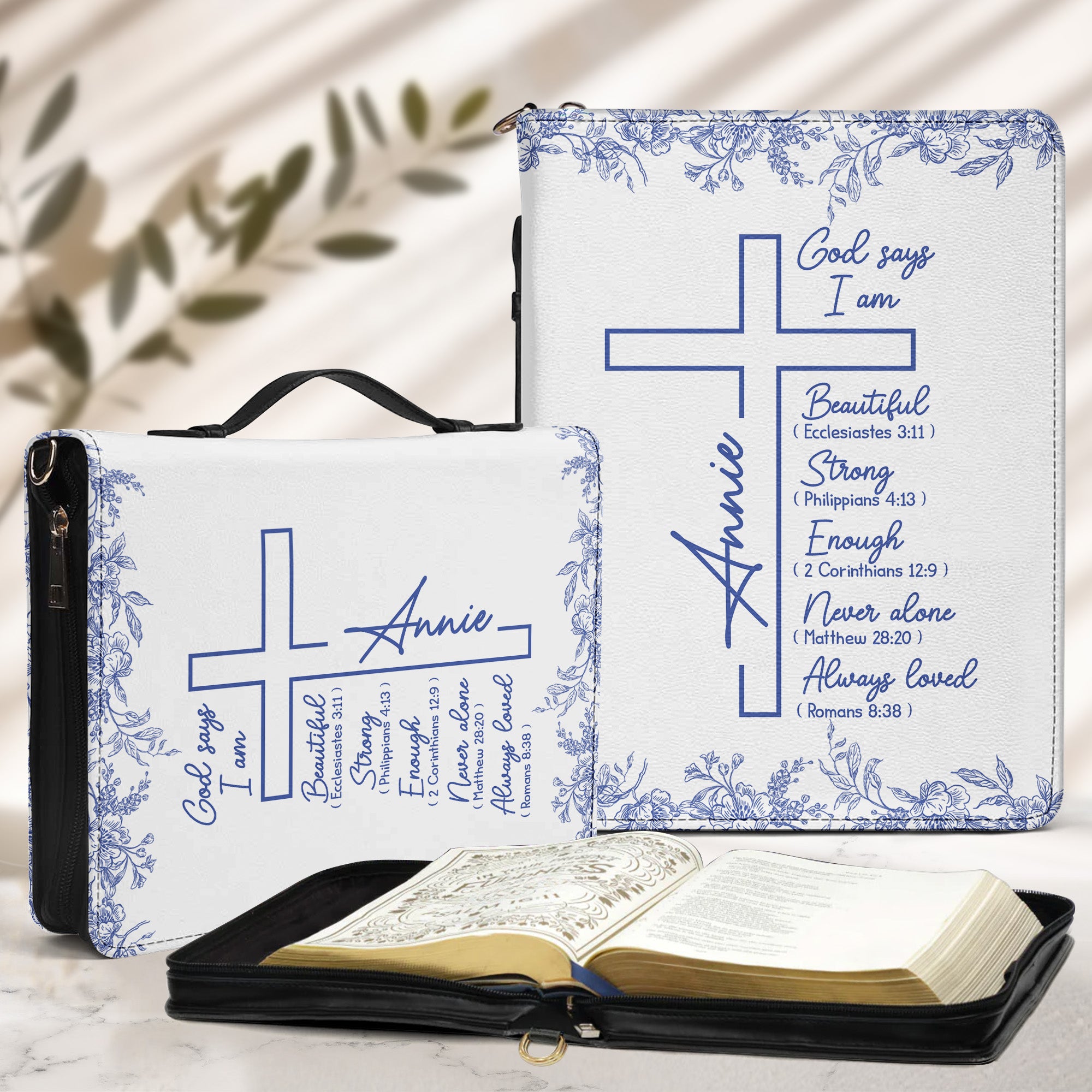 Christ Cross Affirmation Religious Gift For Women Toile De Jouy - Personalized Bible Cover