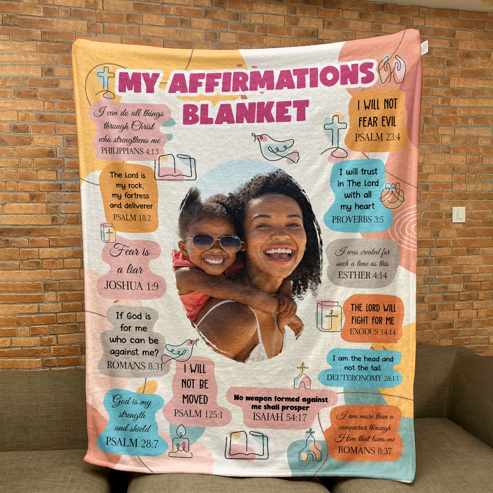Christian Bible Verse Affirmations For Daughter, Son - Personalized Photo Blanket