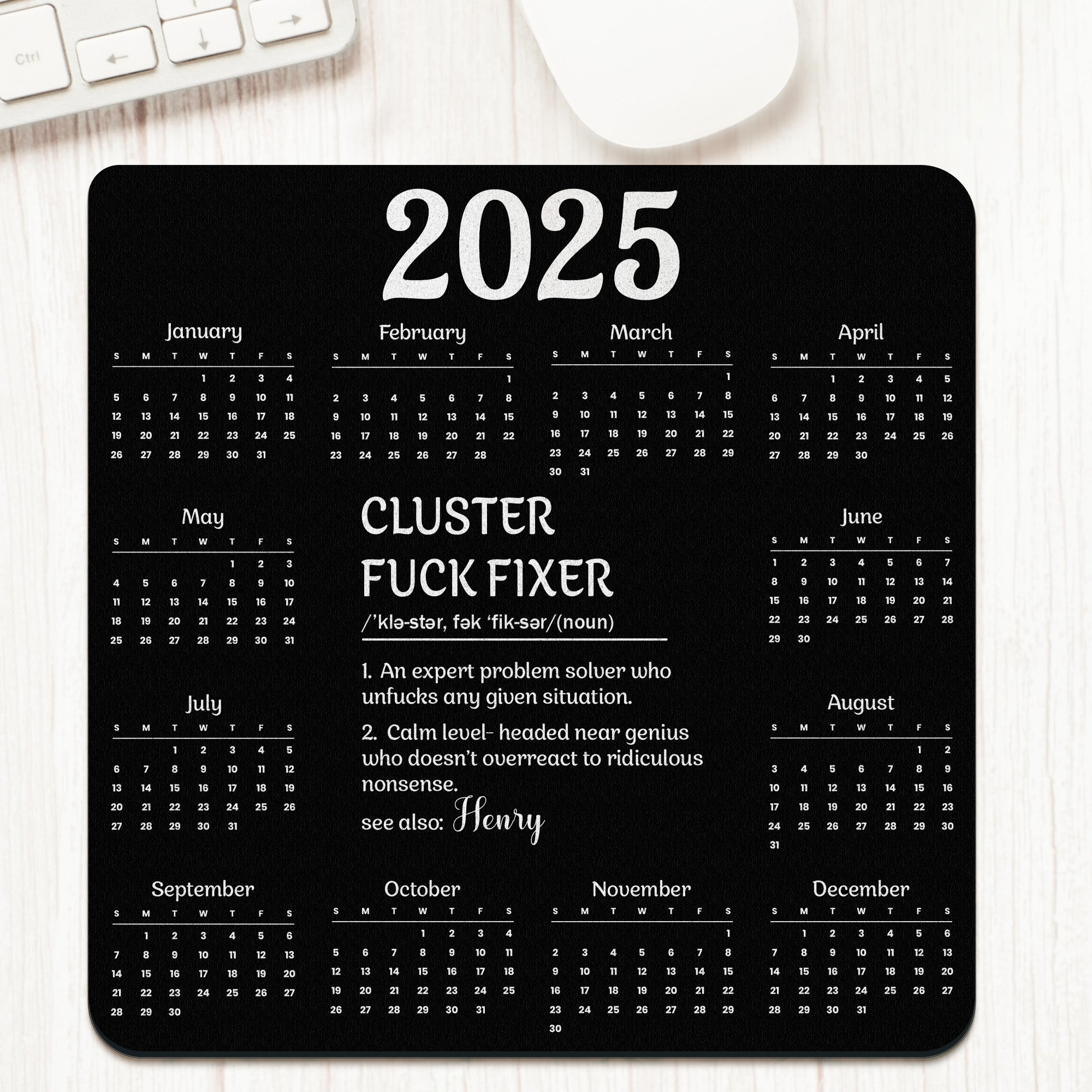 Cluster F*ck Fixer 2025 Calendar - Custom Shape Mouse Pad