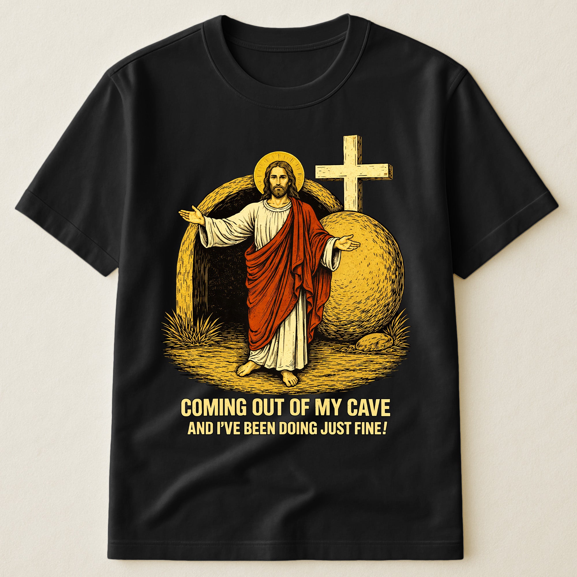 Coming Out Of My Cave Funny Jesus Easter Meme - Personalized Shirt