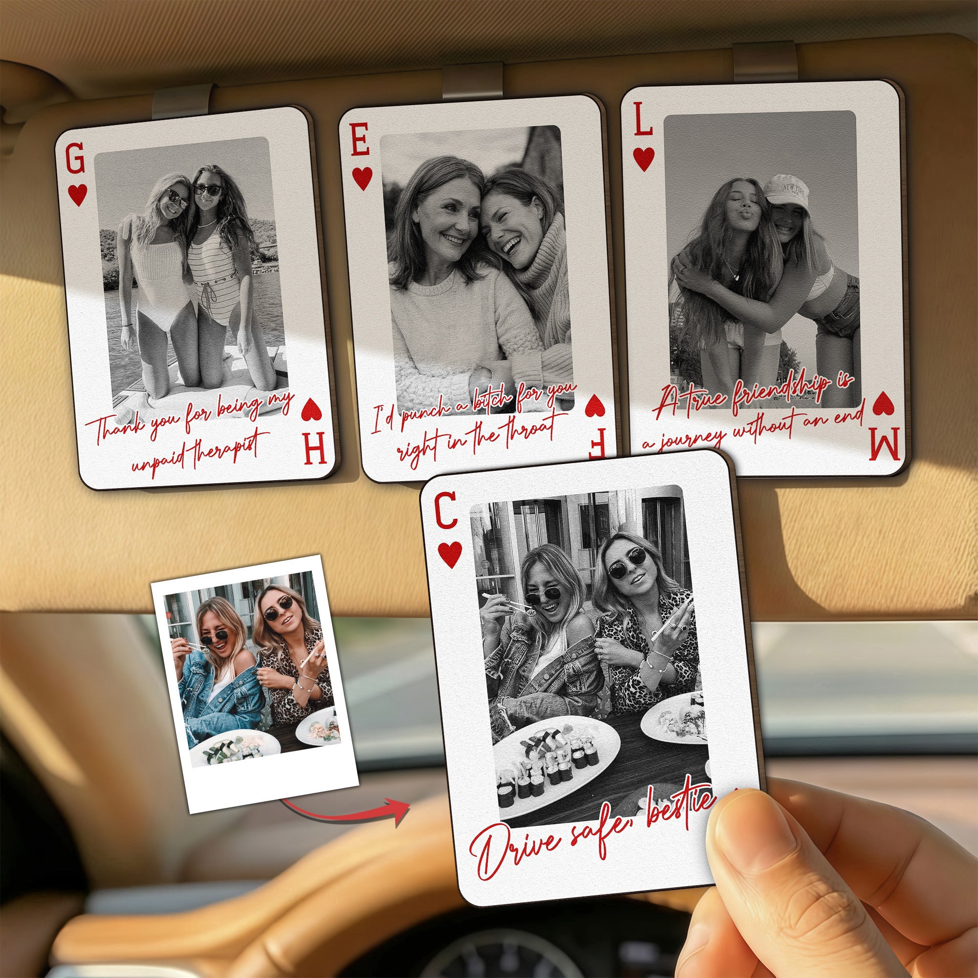 Congrats On Being My Bestie! You Lucky B - Funny Friendship Drive Safe - Personalized Wooden Photo Car Visor Clip