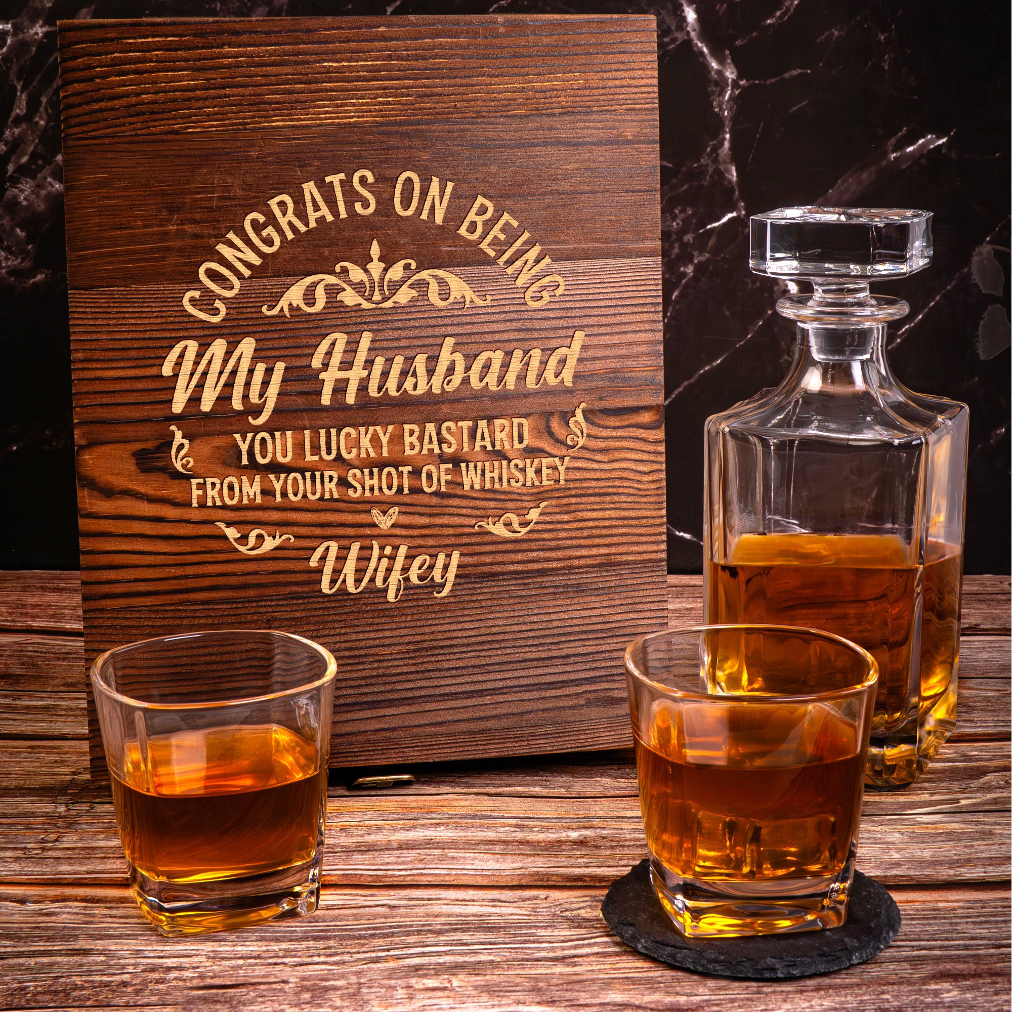 Congrats On Being My Husband - Personalized Whiskey Decanter Set