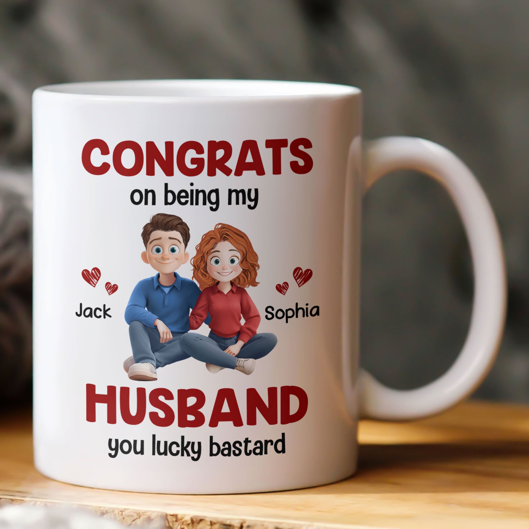 Congrats On Being My Husband You Lucky Bastard - Cartoon Version - Personalized Mug
