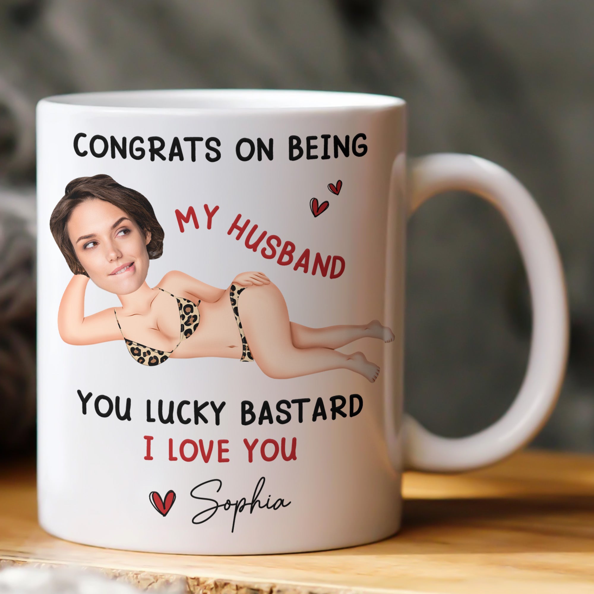 Congrats On Being My Husband You Lucky Bastard - Funny Anniversary Gift, Valentine's Day Gifts - Personalized Photo Mug