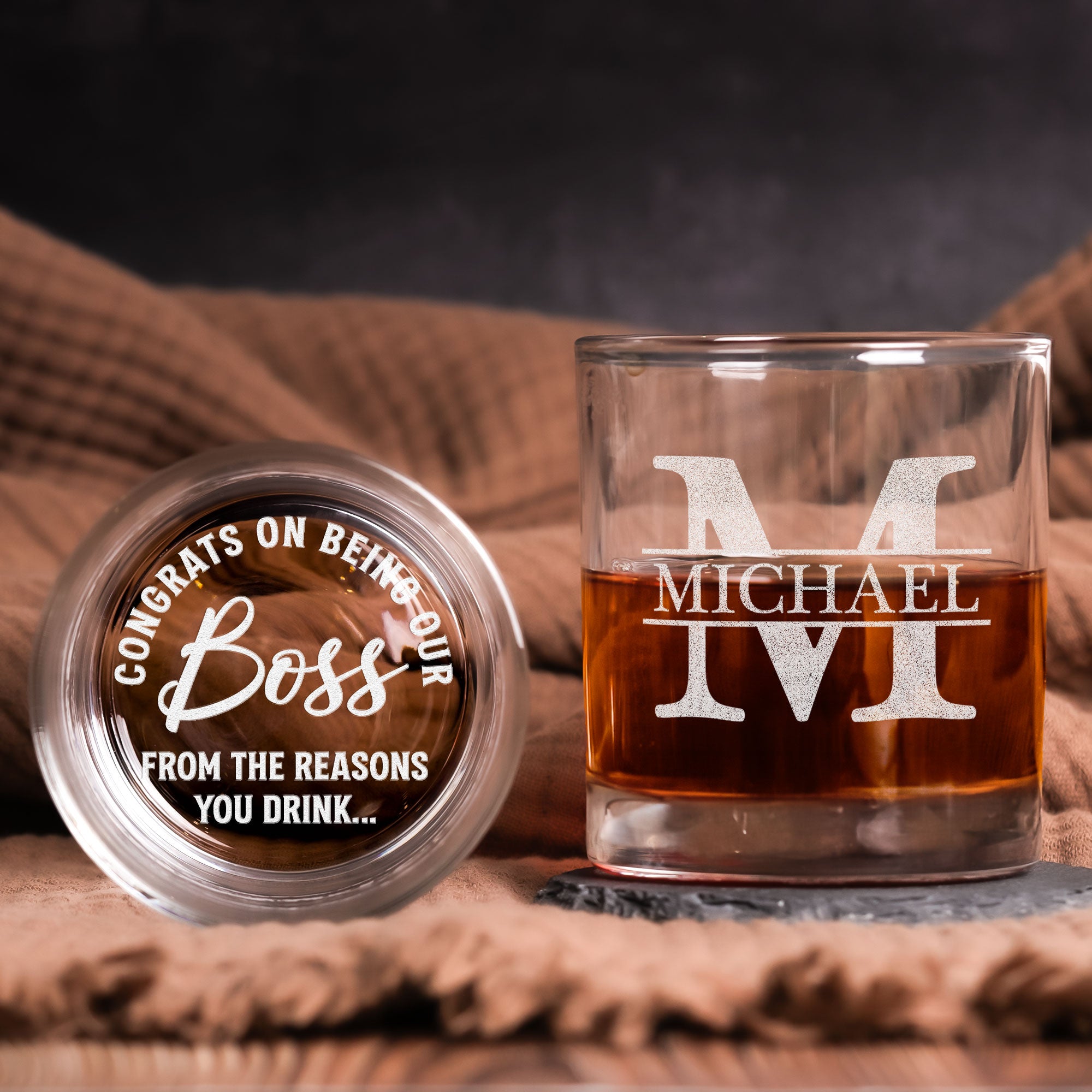 Congrats On Being Our Boss From The Reasons You Drink - Funny Gift - Personalized Whiskey Glass
