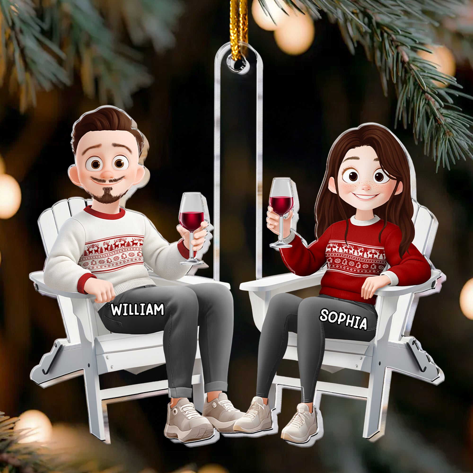 Couple Sitting Together - New Version - Personalized Acrylic Ornament