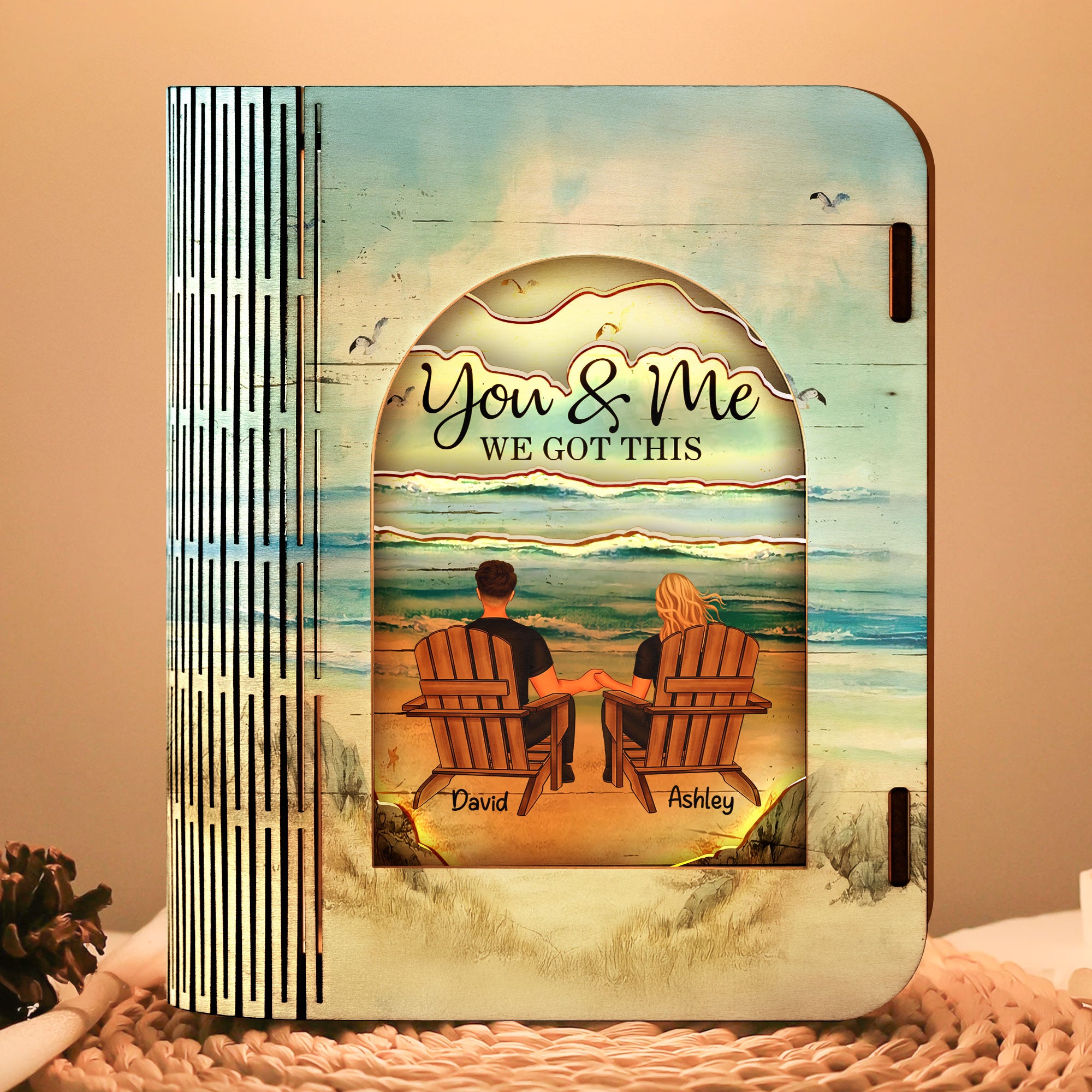 Couple Sitting Together - Personalized 3D Wooden Puzzle Night Light