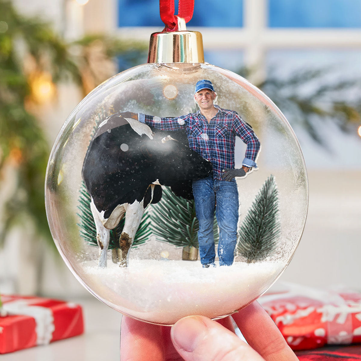 Cow Christmas Tree Bauble Decoration - Personalized Christmas Ball Photo Ornament