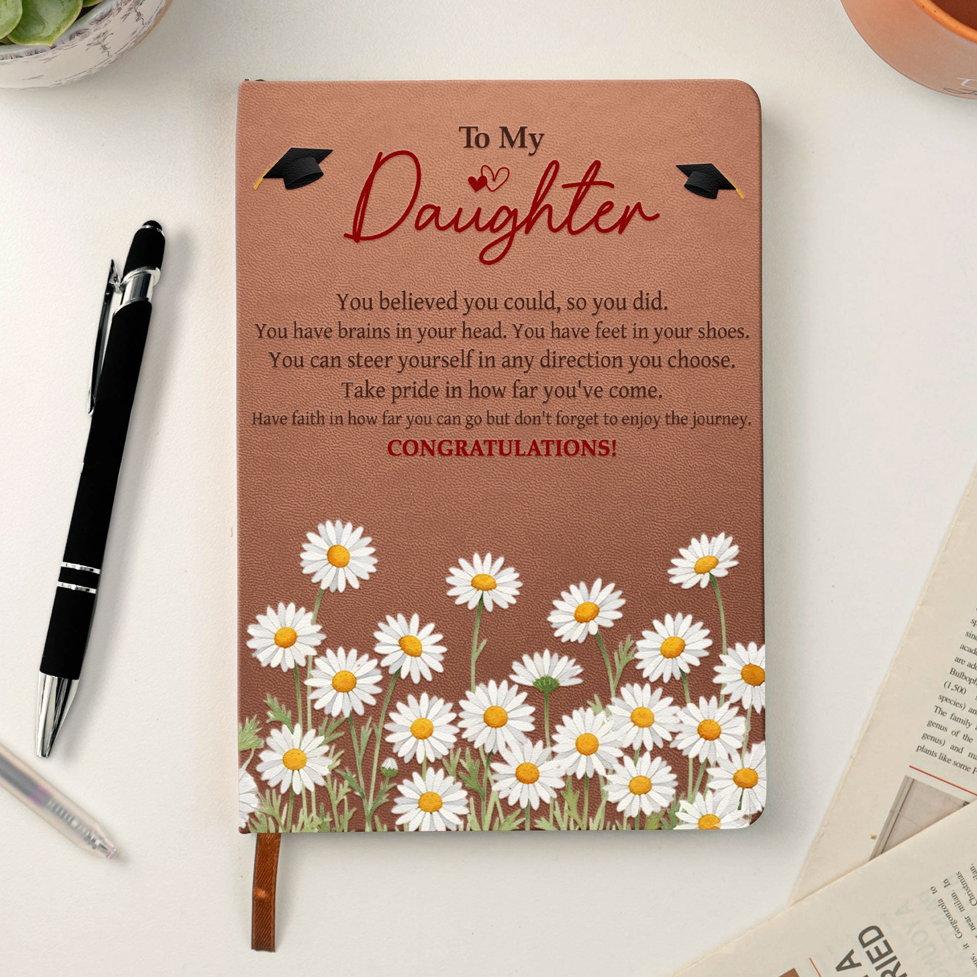 Custom Birth Flower Graduation - Personalized Leather Journal