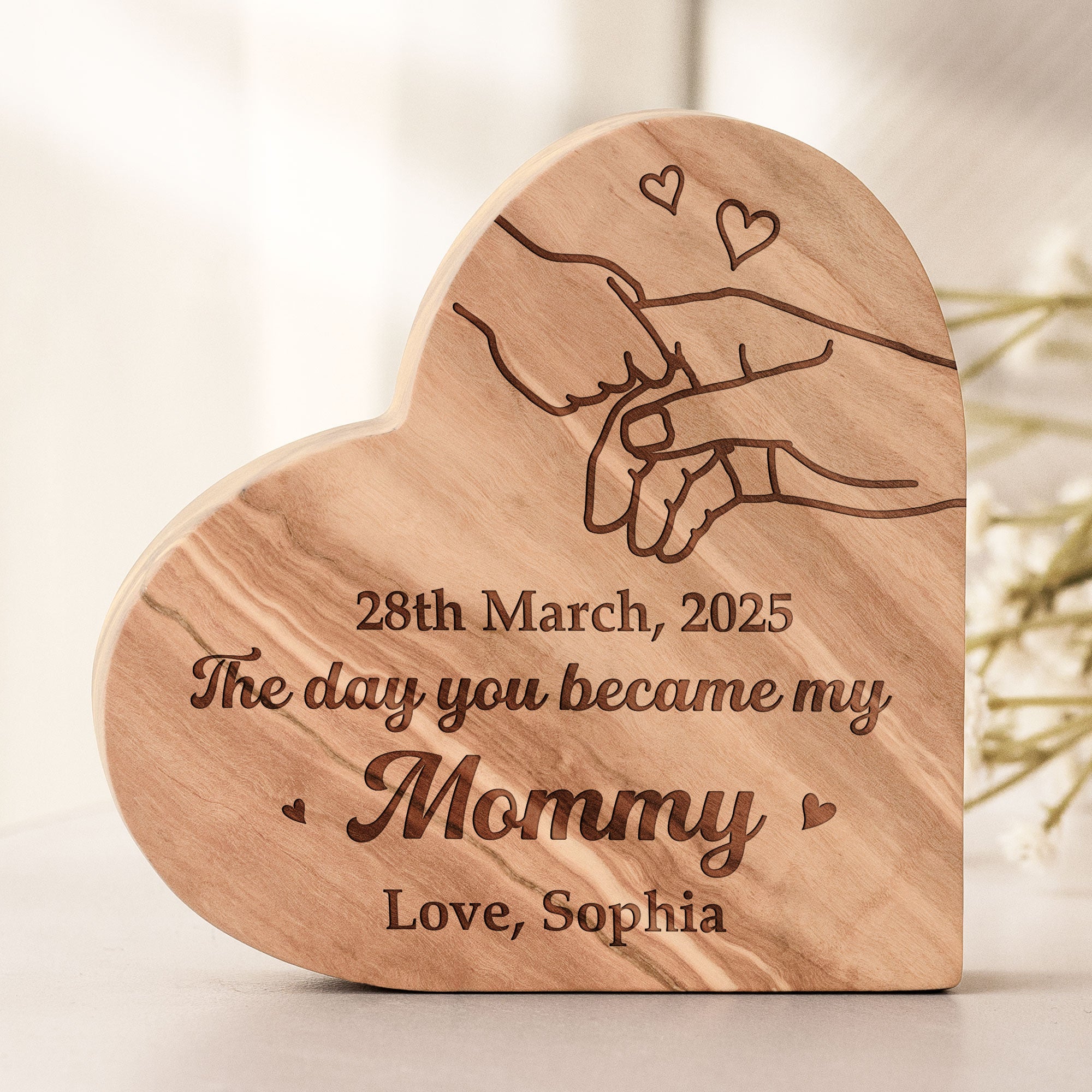 Custom Date The Day You Became My Mommy - Personalized Engraved Wood Plaque