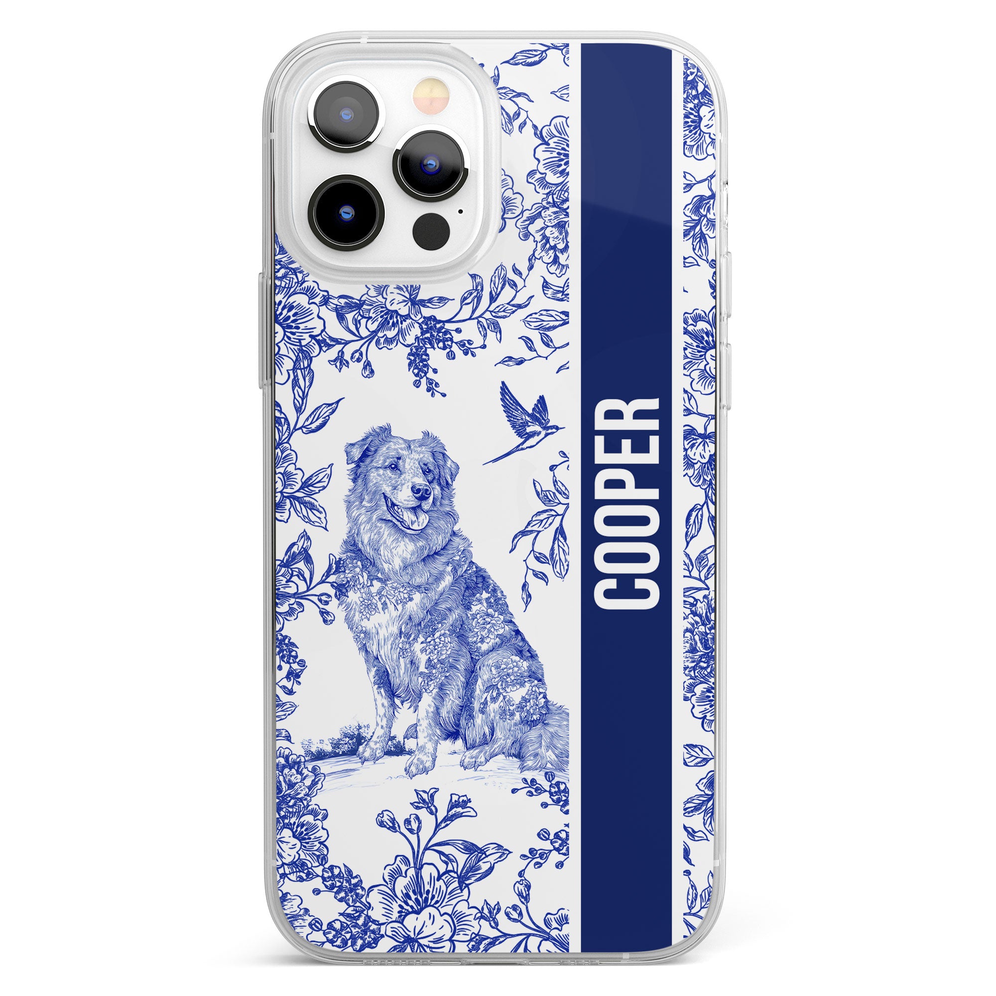 Custom Dog Breeds Toile De Jouy Chinoiserie Style - Personalized Clear Phone Case
