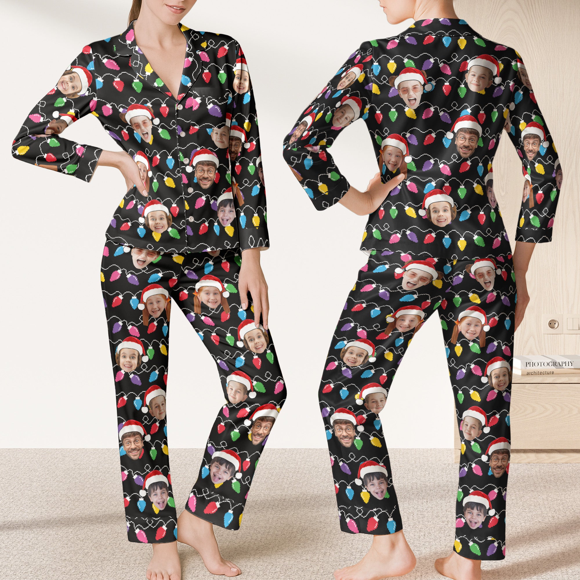 Custom Face Christmas Family Silly Xmas - Personalized Photo Satin Pajama Set