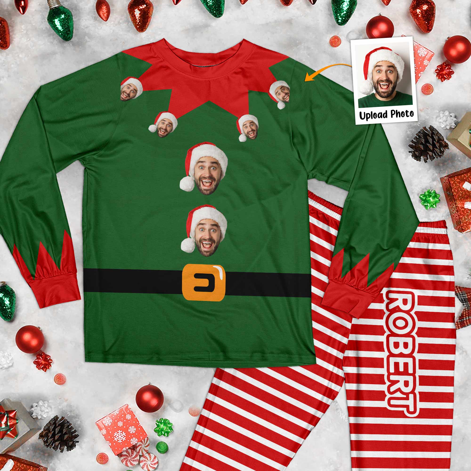 Custom Face Funny Elf - Personalized Photo Pajama Set
