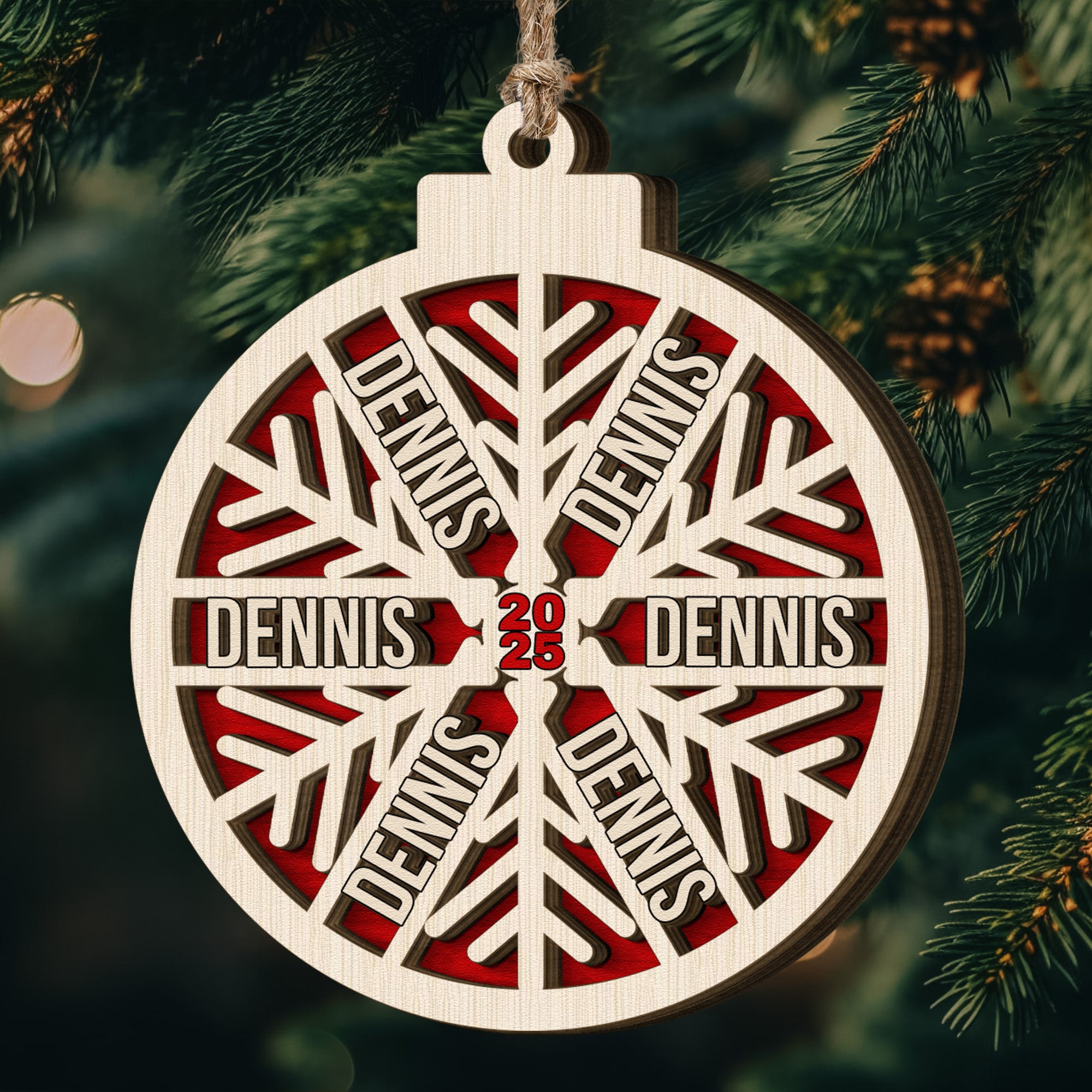 Custom Family Name Snowflake, 2025 Christmas Family Ornament With Name - Personalized Wooden Ornament
