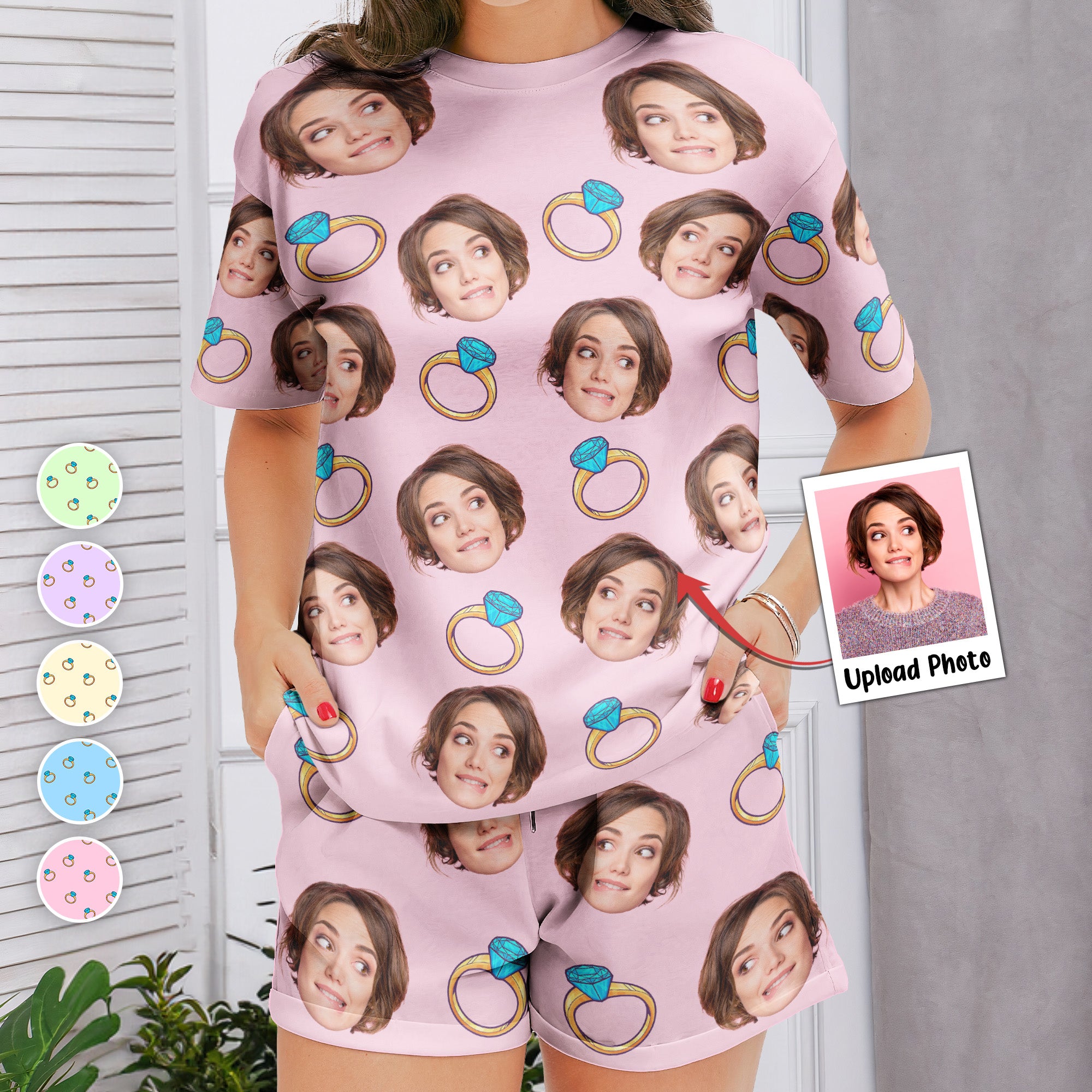 Custom Funny Face Bride Bachelorette Party Bridesmaid - Personalized Photo Pajama Shorts Set