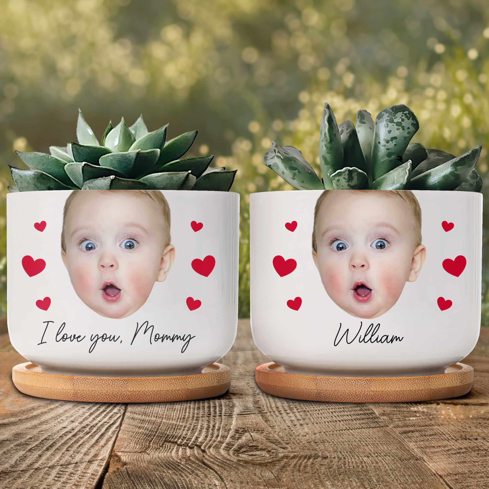 Custom Funny Face Gift For Family Mom Grandma - Personalized Photo Ceramic Plant Pot With Tray