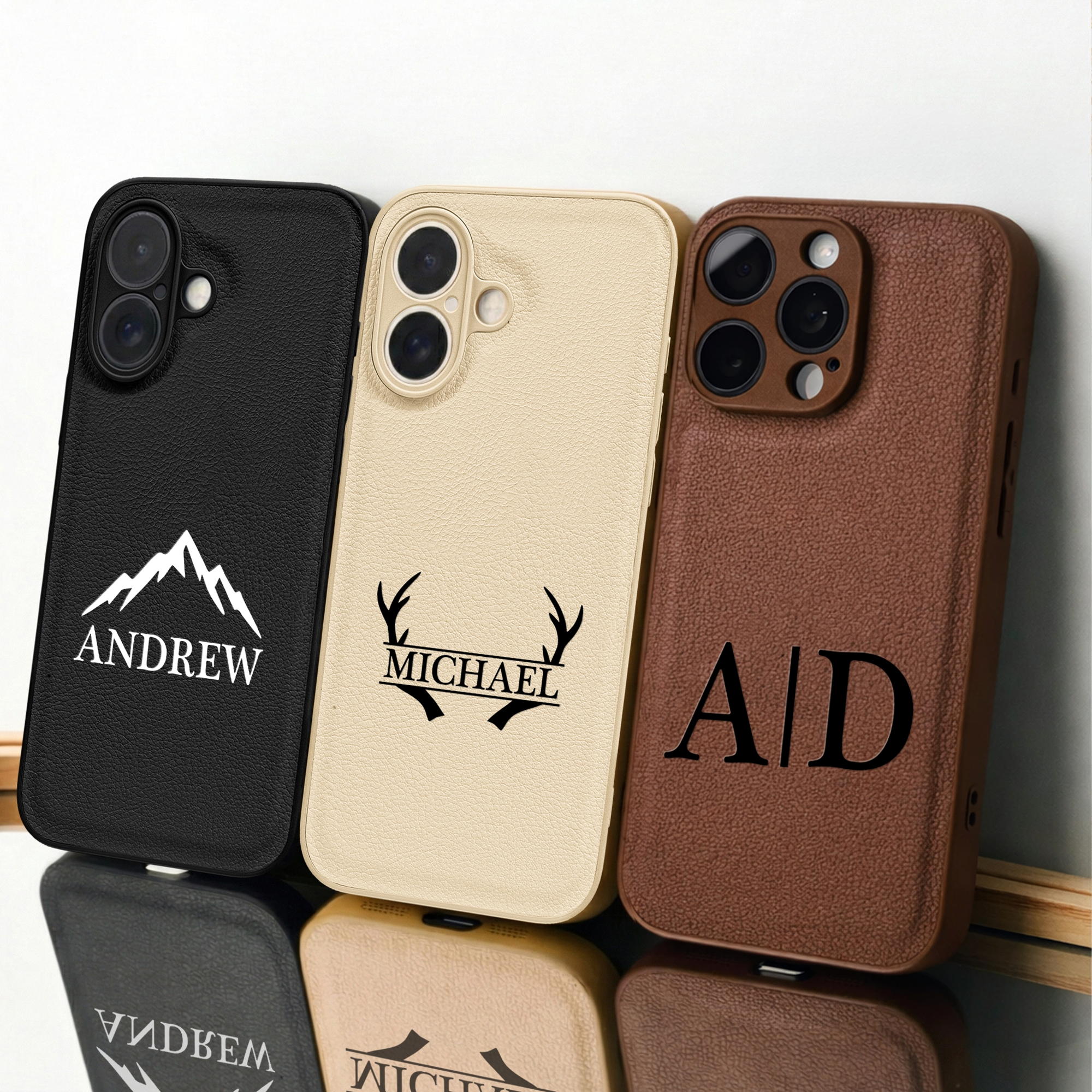 Custom Initial Names For Him, Son, Husband, Boyfriend, Coworkers - Personalized Leather Phone Case