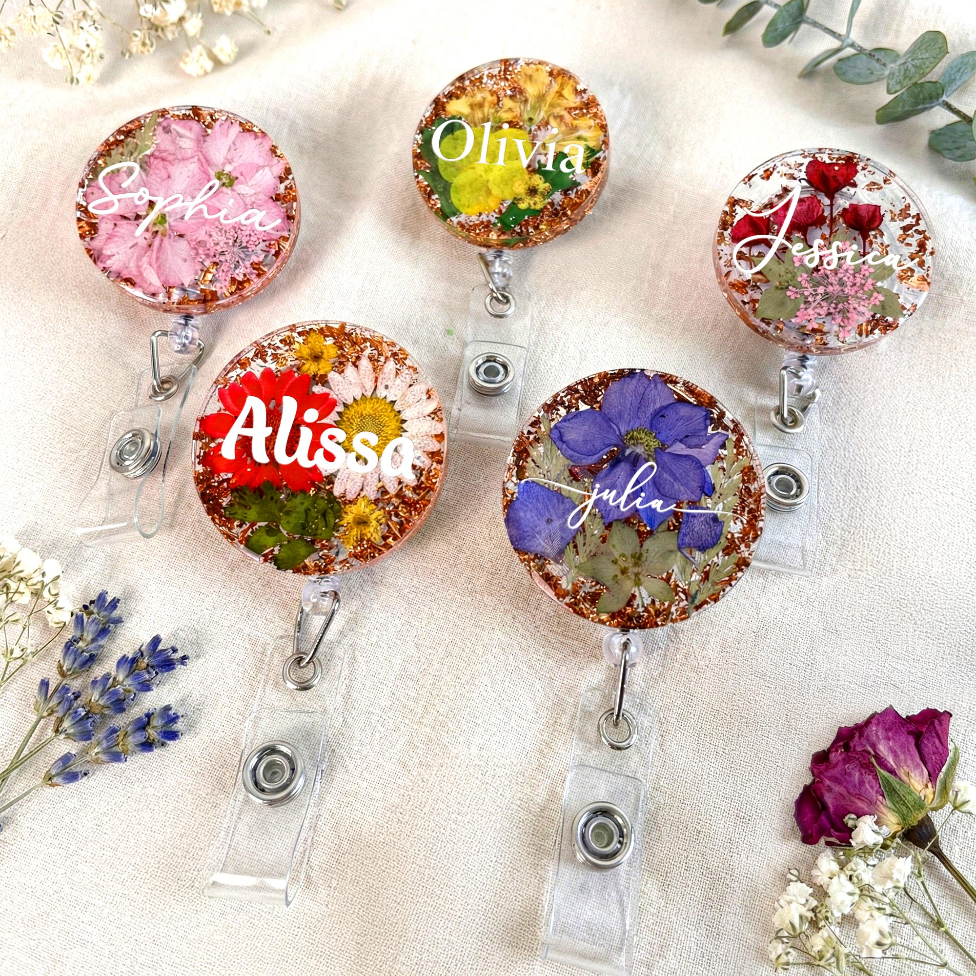Custom Name And Birth Month Flower - Personalized Resin Birth Flower Badge Reel