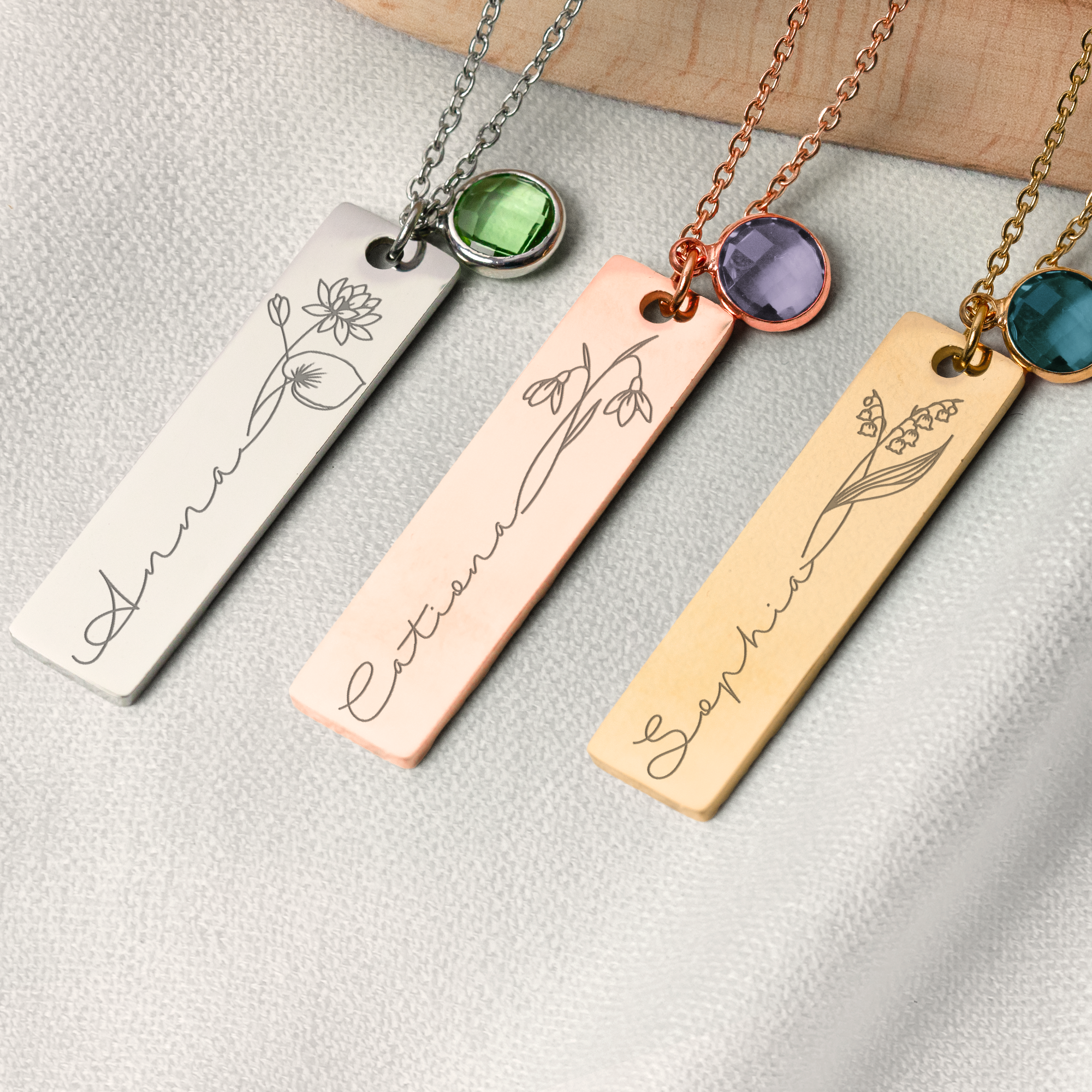 Custom Name Birth Flower & Birthstone Necklace - Gifts for Hers