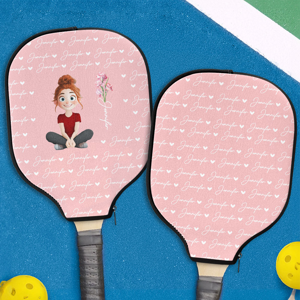 Custom Name Birth Flower For Me Gift - Custom Pickleball Paddle Cover