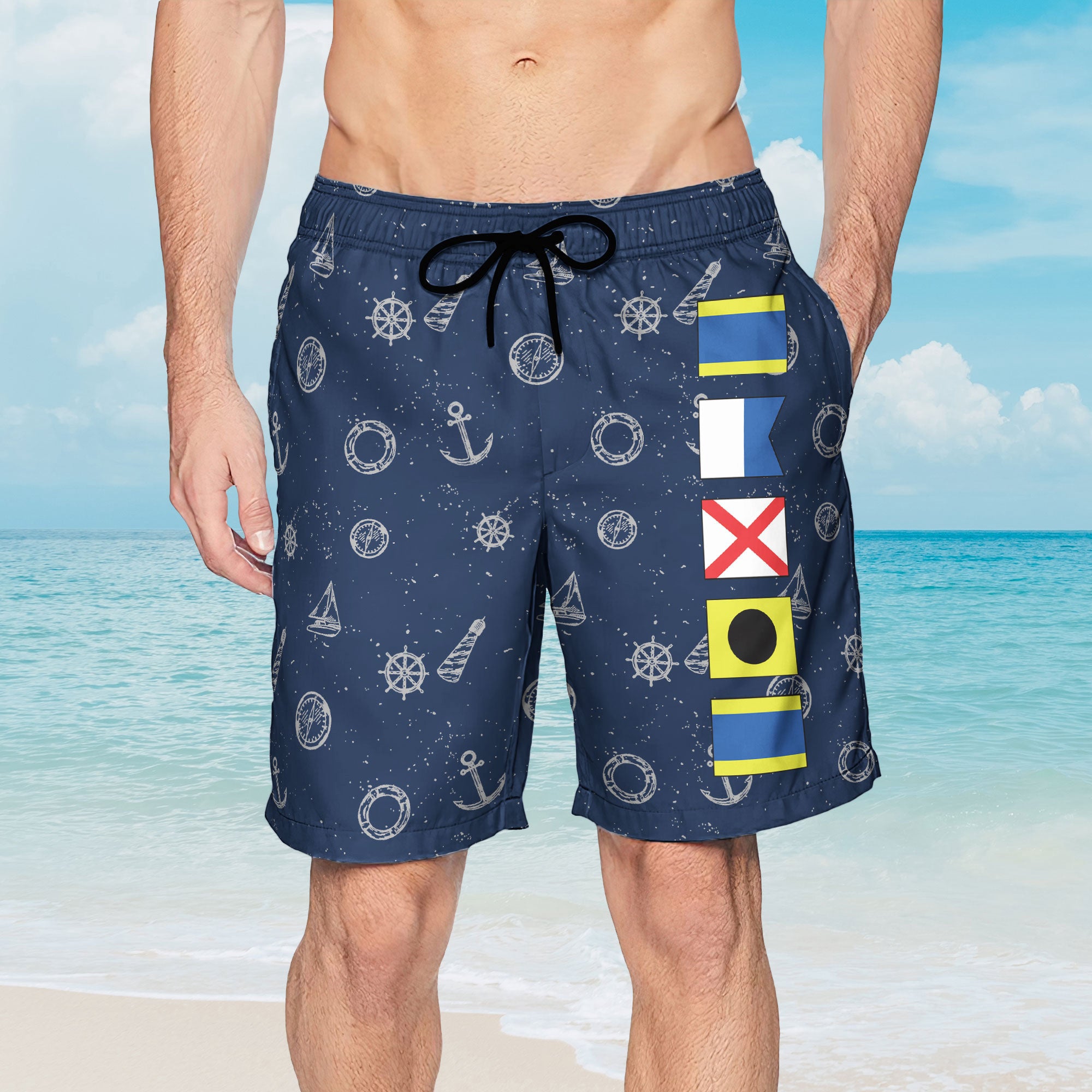 Custom Name In Nautical Flag - Personalized Men's Beach Shorts