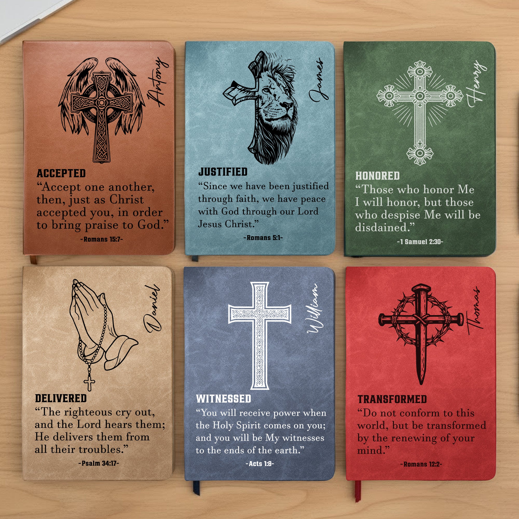 Custom Name With Matching Bible Verse Faith Gift For Him - Personalized Leather Journal