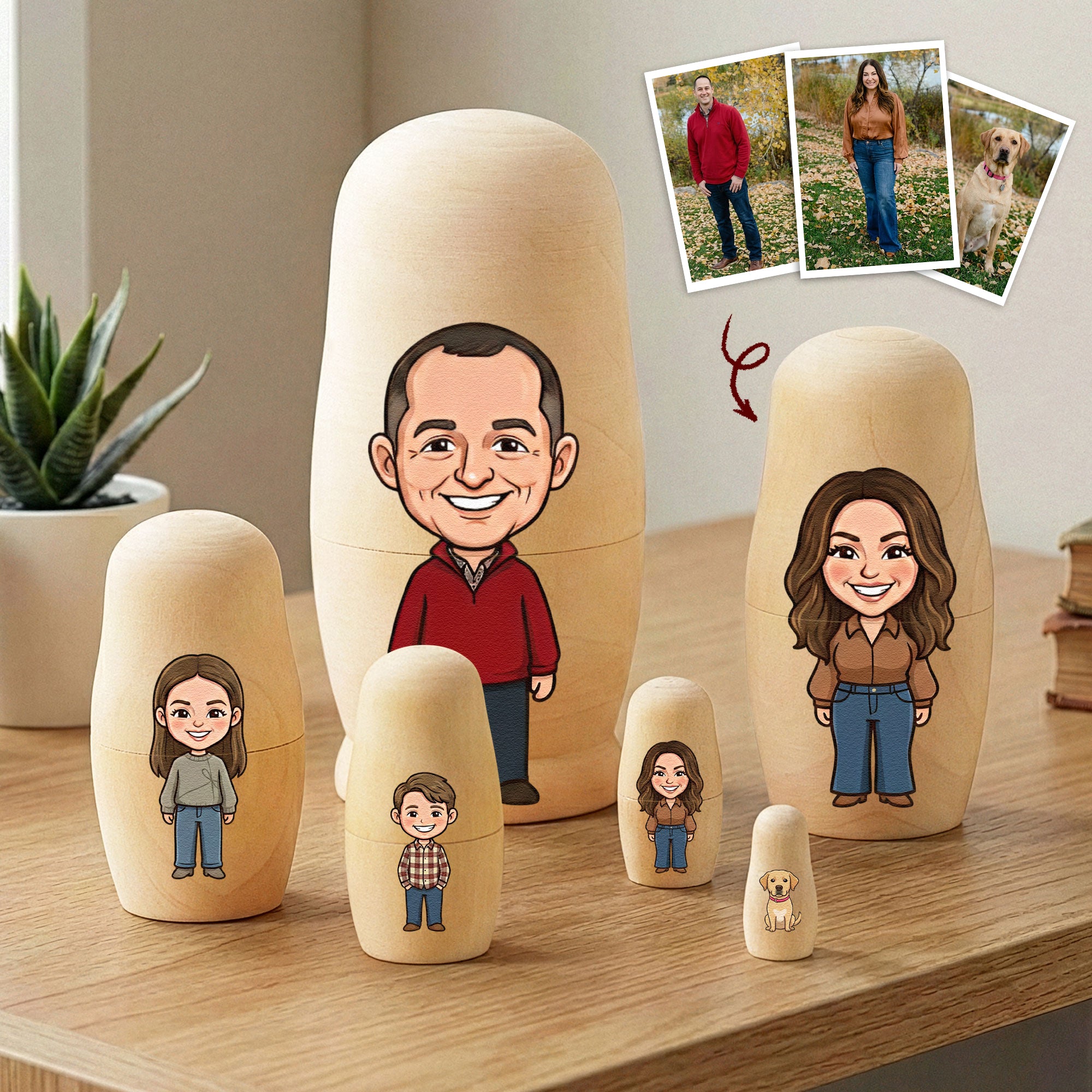 Custom Photo Caricature Chibi Art Family Couple Besties - Personalized Photo Stacking Dolls