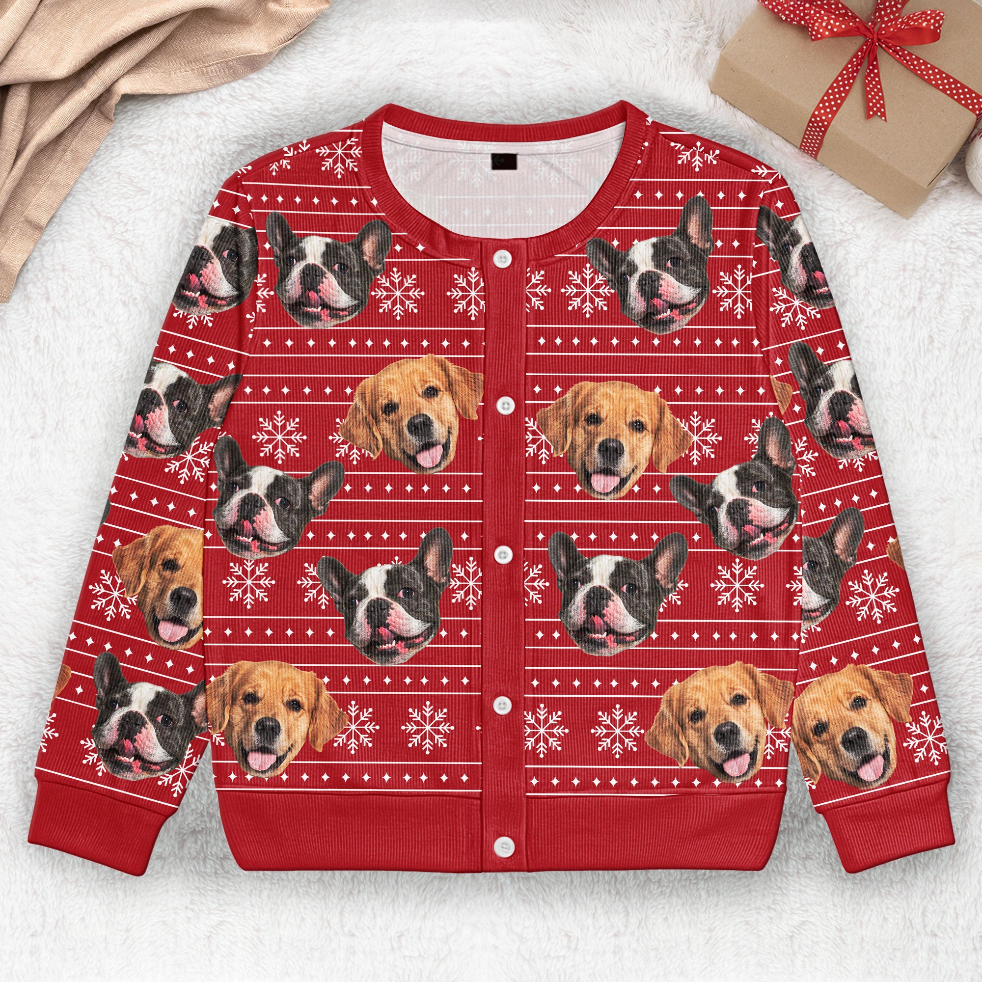 Christmas Dog Cat Silly Faces - Personalized Photo Crewneck Cardigan