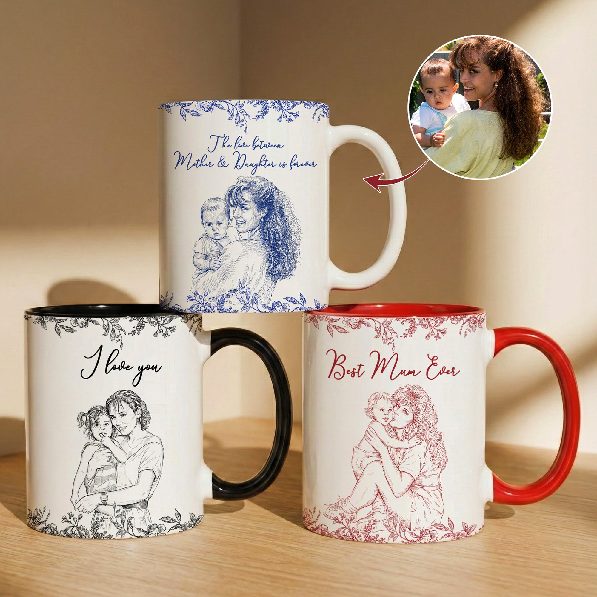Custom Photo Mother & Daughter I Love You Mother's Day Gift For Mom, Mum - Personalized Mug