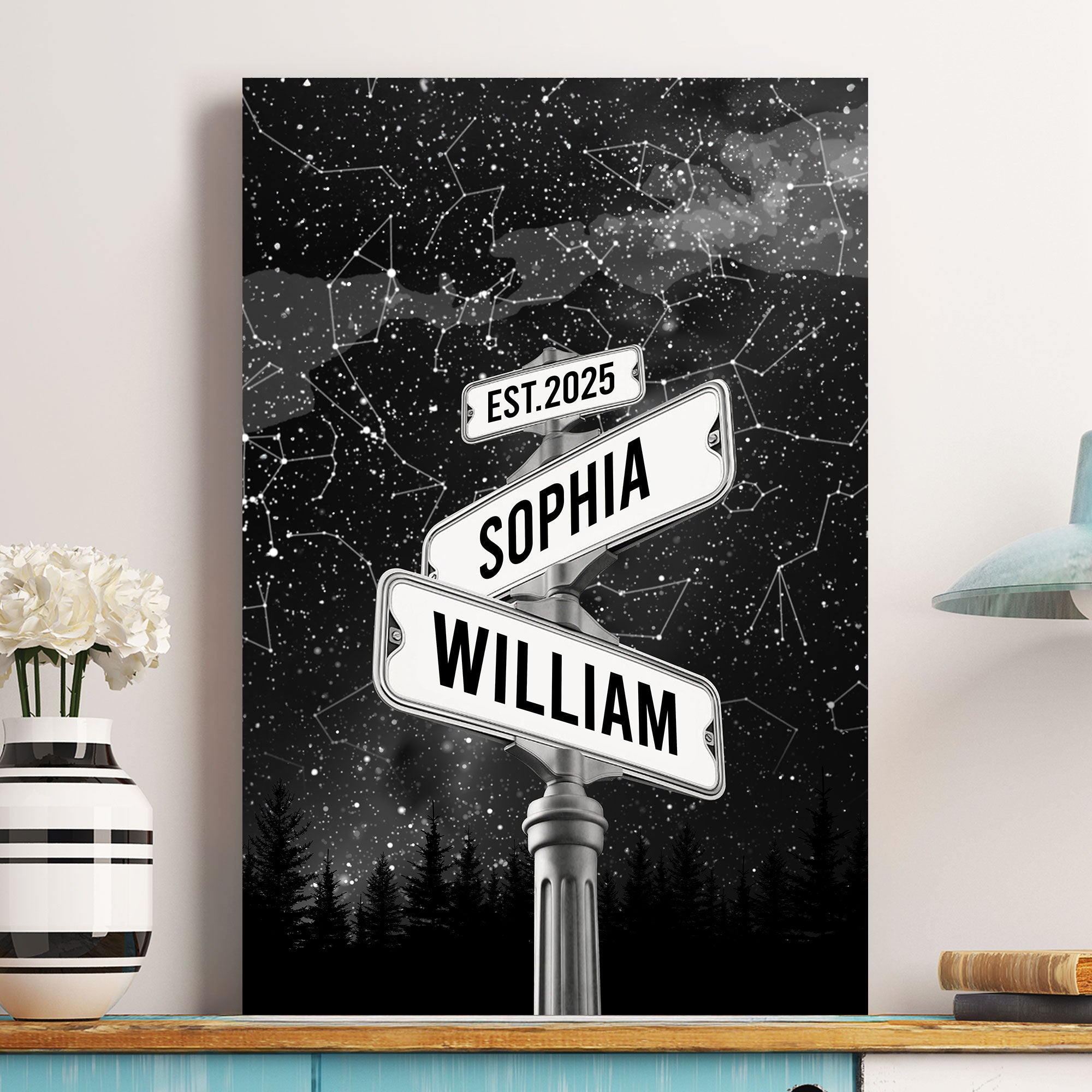 Custom Star Map Street Sign Couple Anniversary Gift - Personalized Poster