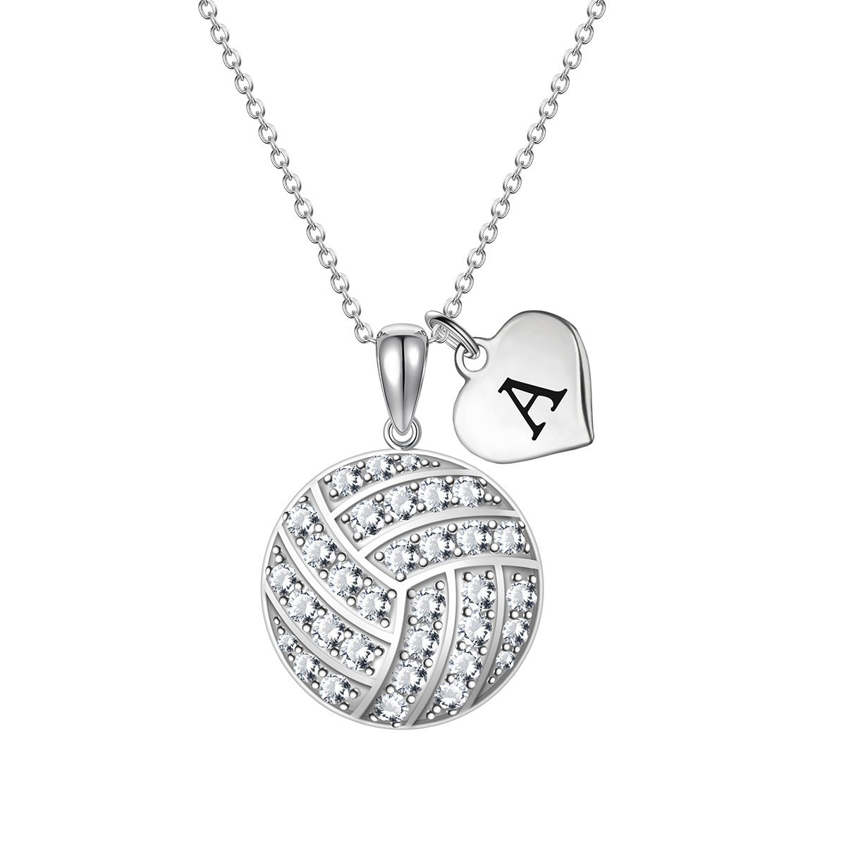 Custom Zircon Volleyball Initial Silver Necklace-A Loves Gift