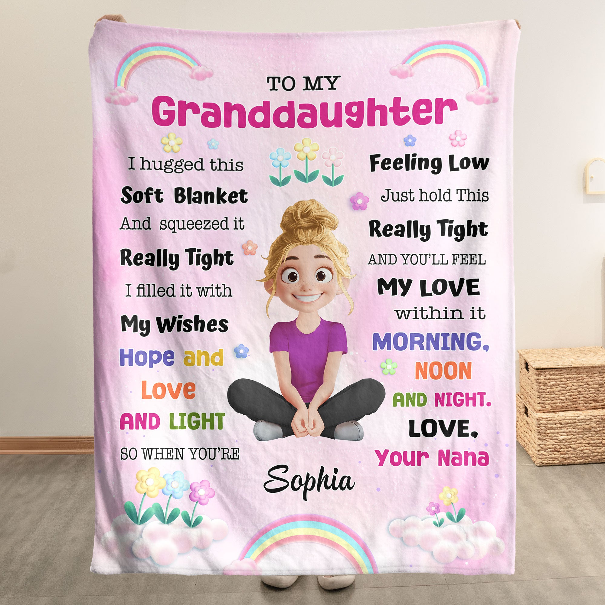 Cute Cartoon Kid Hug This Blanket - Personalized Blanket