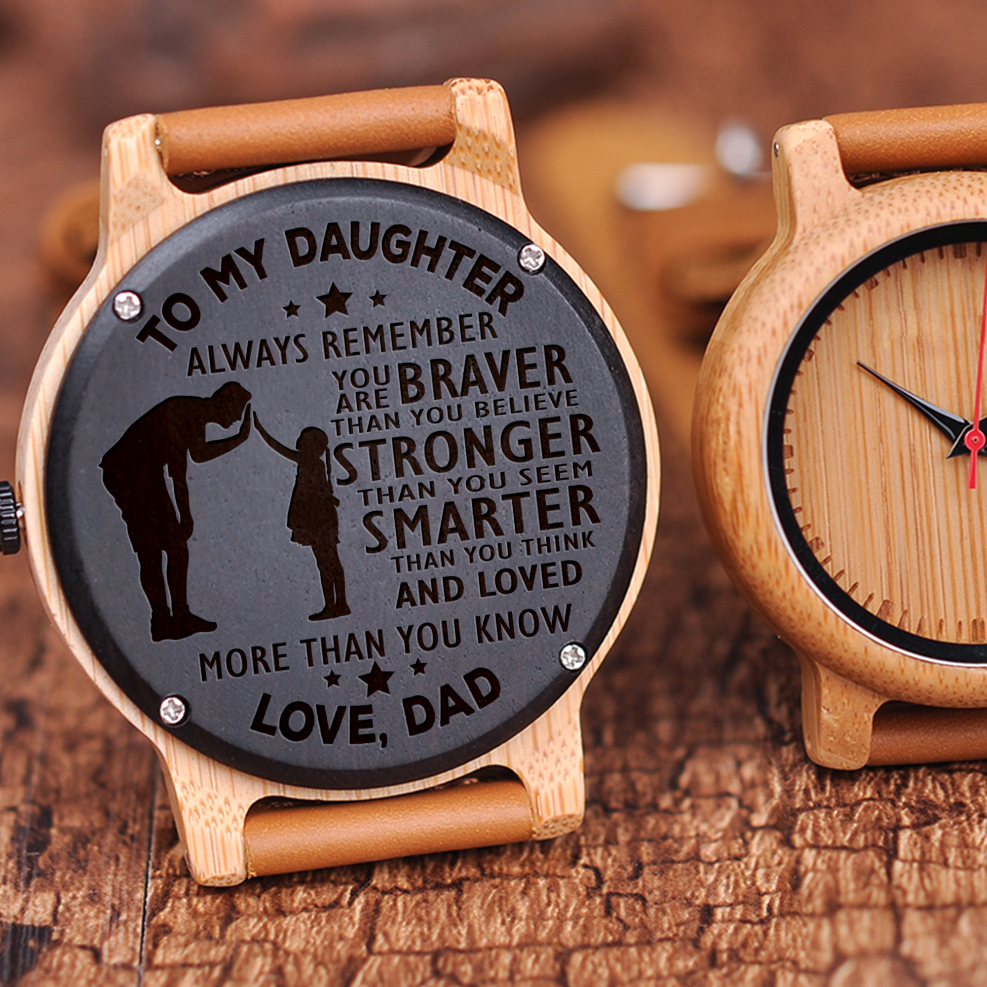 DAUGHTER DAD - ALWAYS REMEMBER - WOOD WATCH