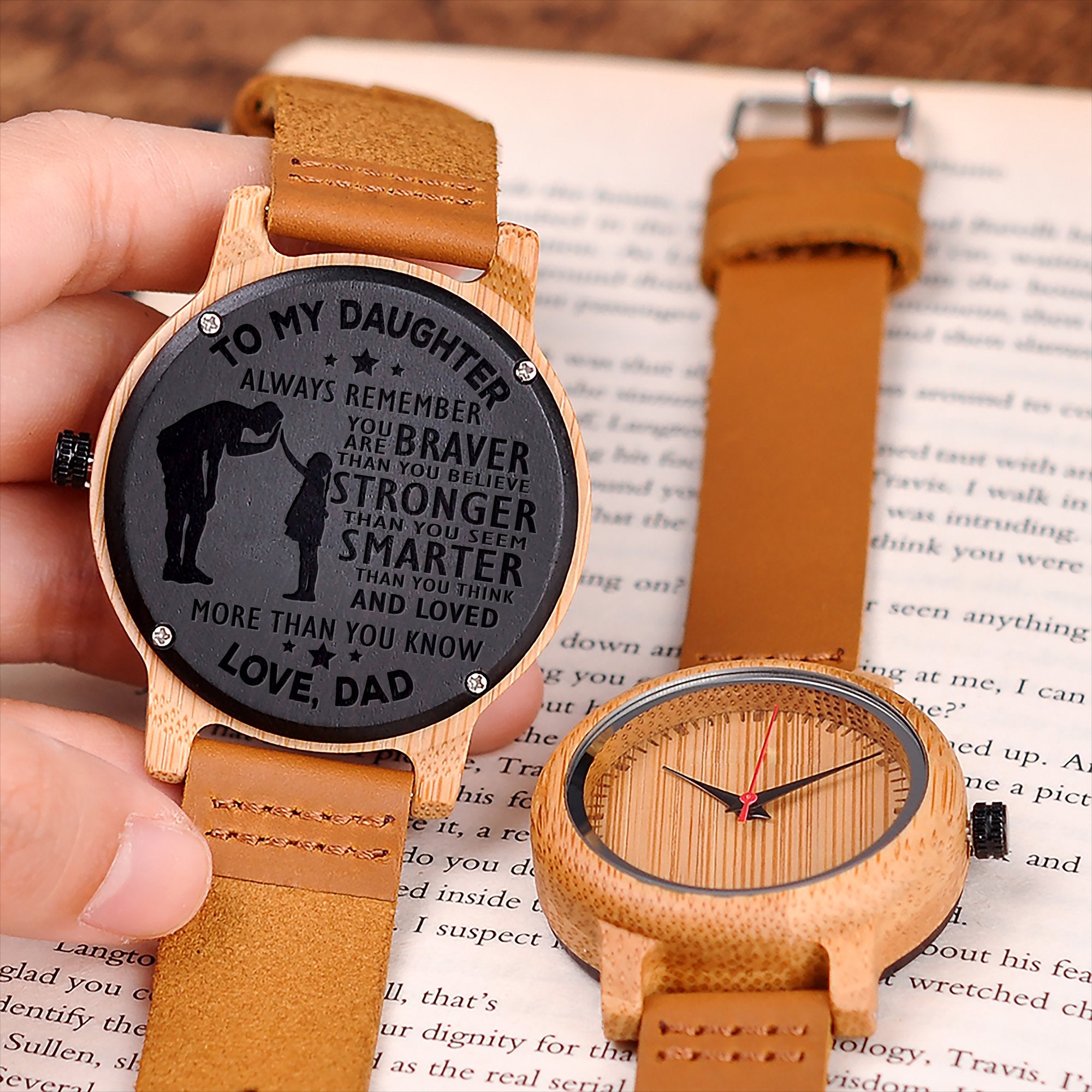 DAUGHTER DAD - ALWAYS REMEMBER - WOOD WATCH