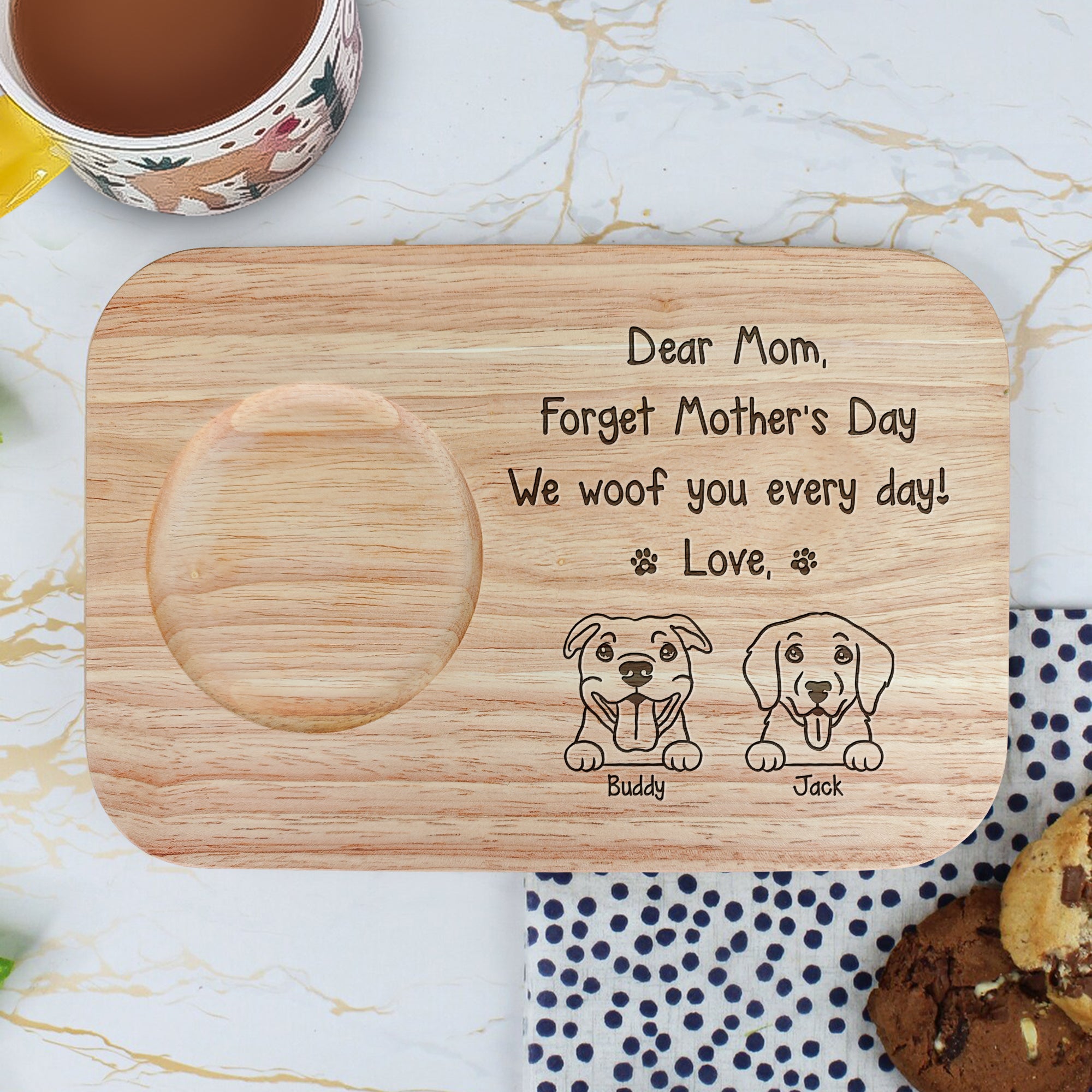 We Woof You Every Day - Custom Engraved Wooden Tea & Biscuit Board