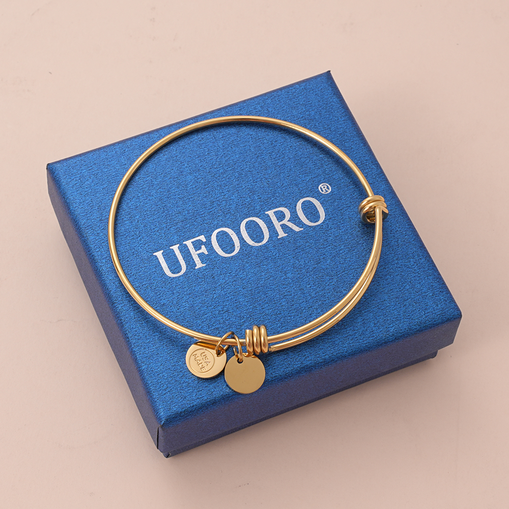 UFOORO Gold Bangles for Women, Thin Bracelets 14K Gold Plated Jewelry Gifts
