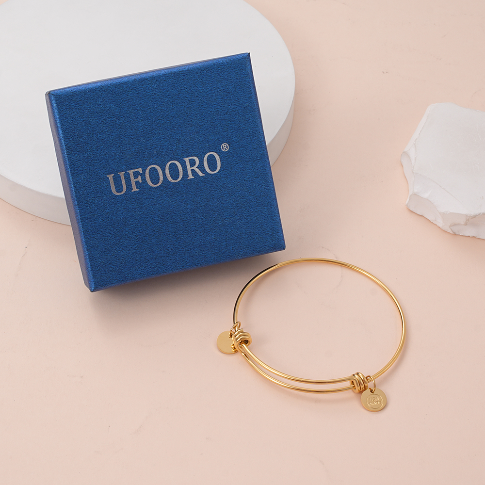 UFOORO Gold Bangles for Women, Thin Bracelets 14K Gold Plated Jewelry Gifts
