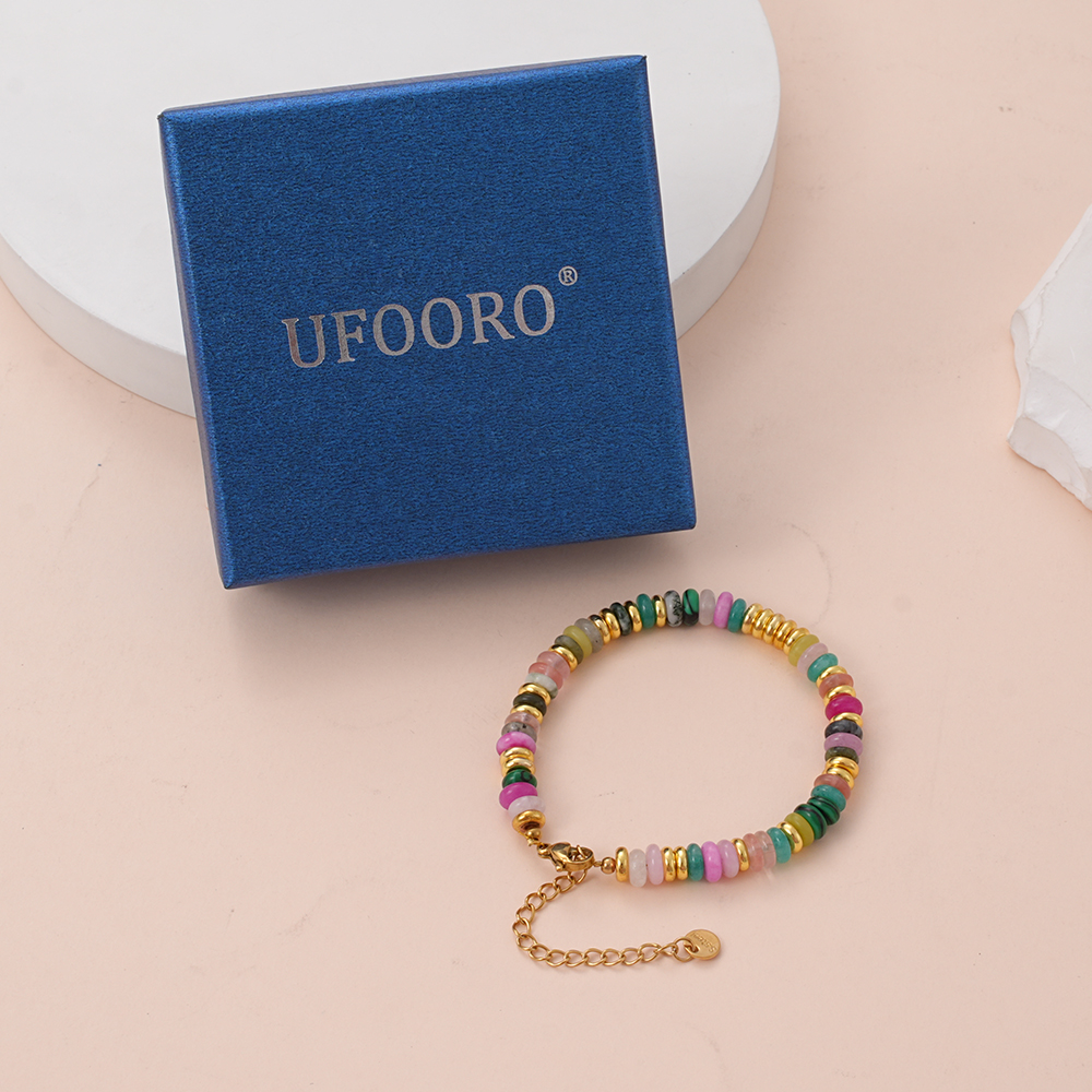 UFOORO Natural Stone Bracelets for Women Healing Crystal Beaded Adjustable Energy Chakra Yoga Gift