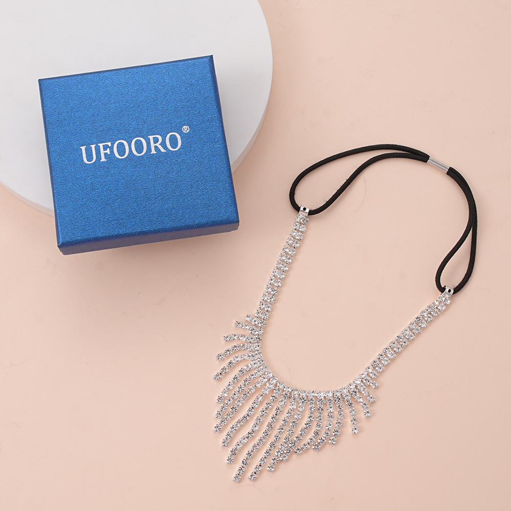 UFOORO Waterfall Curtain Necklace Long Layered Zirconia Chandelier Jewelry Ornaments for Wedding Dress