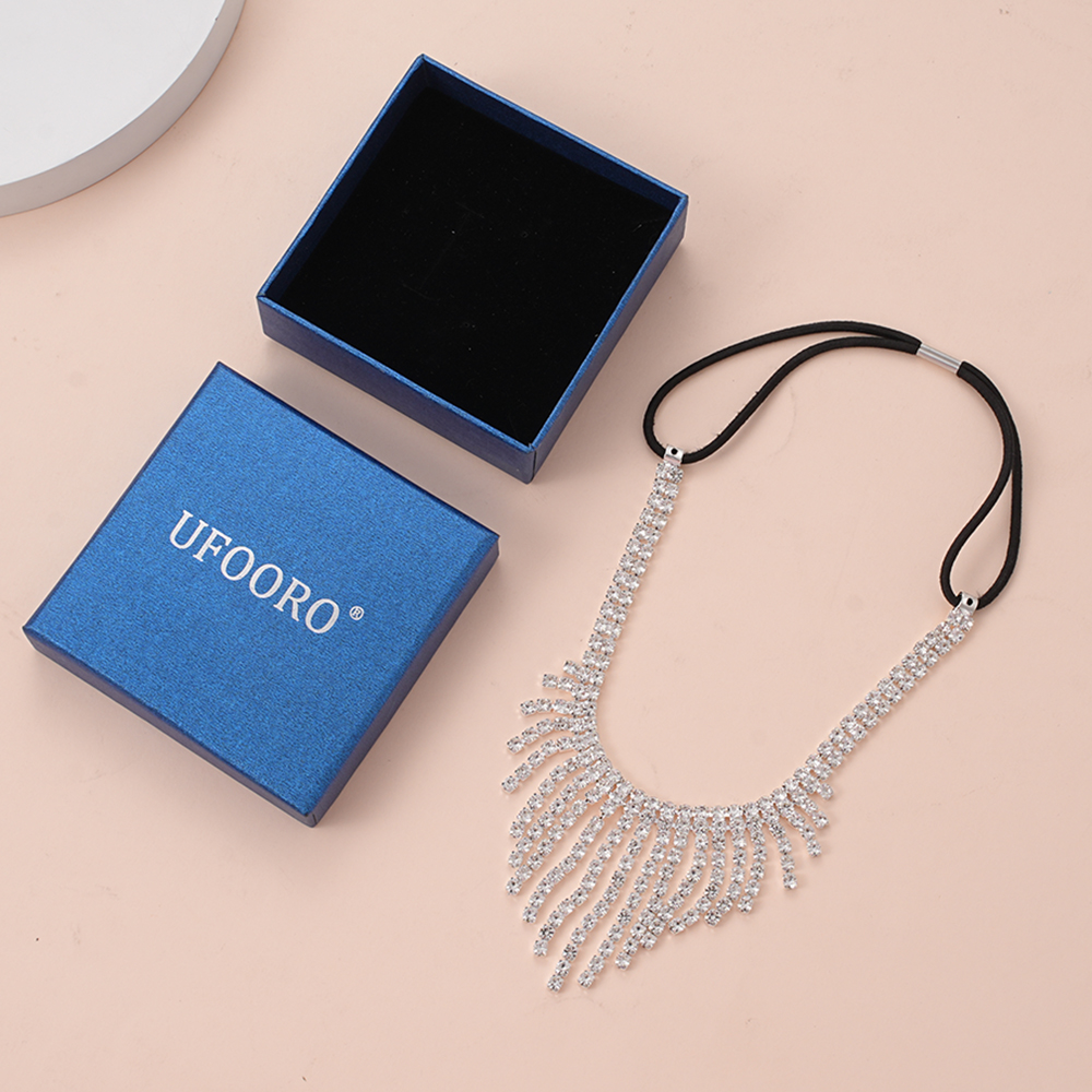 UFOORO Waterfall Curtain Necklace Long Layered Zirconia Chandelier Jewelry Ornaments for Wedding Dress