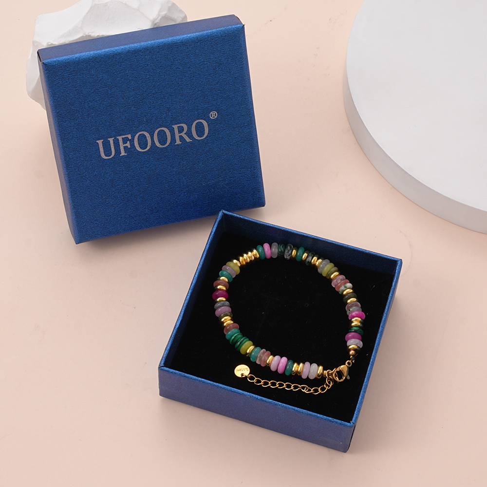 UFOORO Natural Stone Bracelets for Women Healing Crystal Beaded Adjustable Energy Chakra Yoga Gift