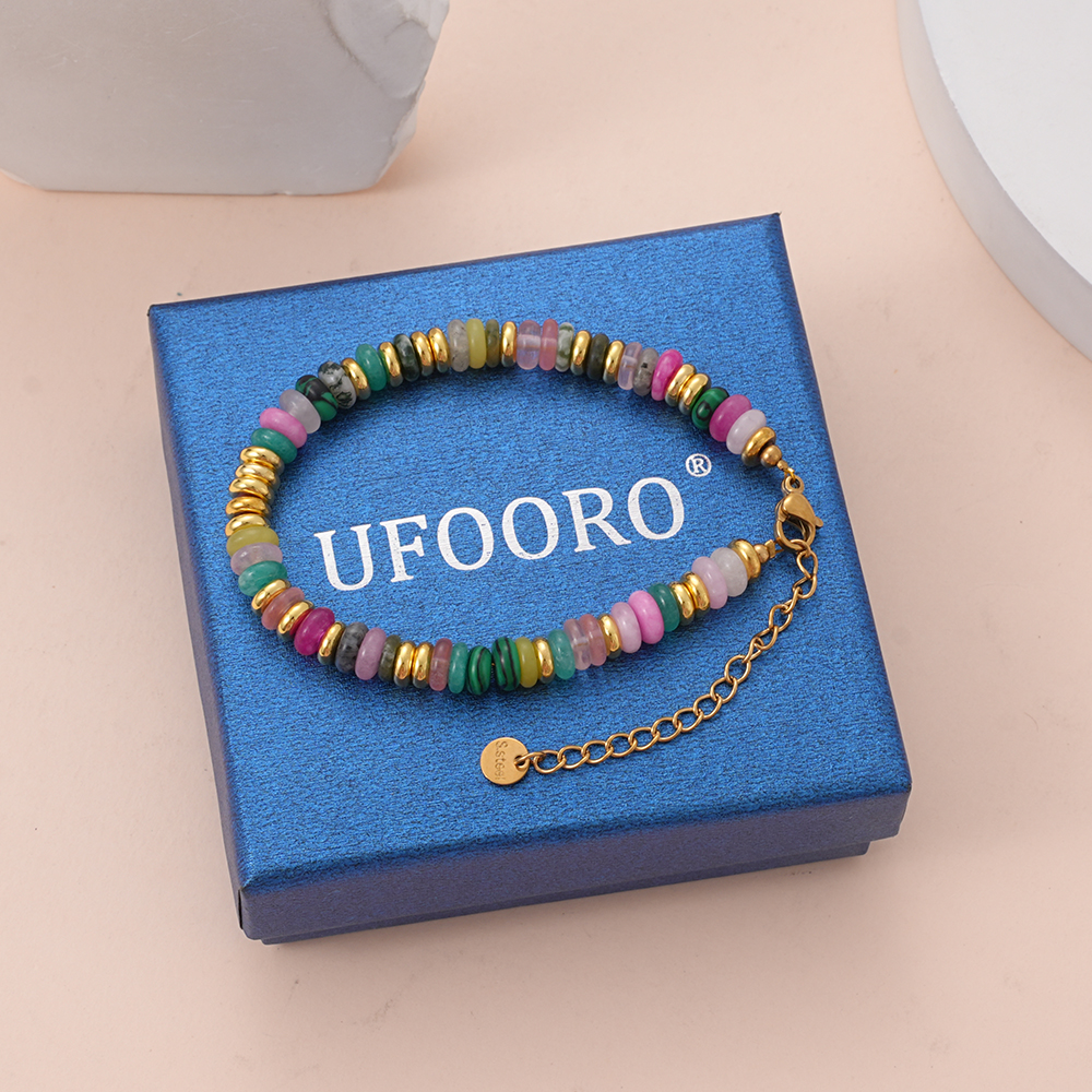 UFOORO Natural Stone Bracelets for Women Healing Crystal Beaded Adjustable Energy Chakra Yoga Gift