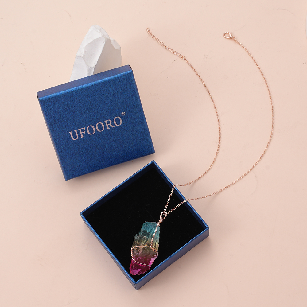 UFOORO Multi Color Crystal Necklace Costume Jewelry for Women Party Daily Sparkly Rainbow Simulated Stone