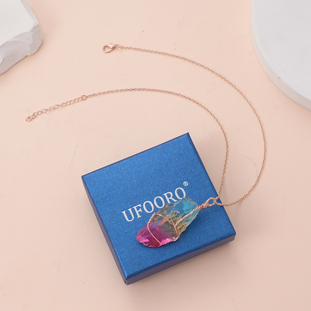 UFOORO Multi Color Crystal Necklace Costume Jewelry for Women Party Daily Sparkly Rainbow Simulated Stone