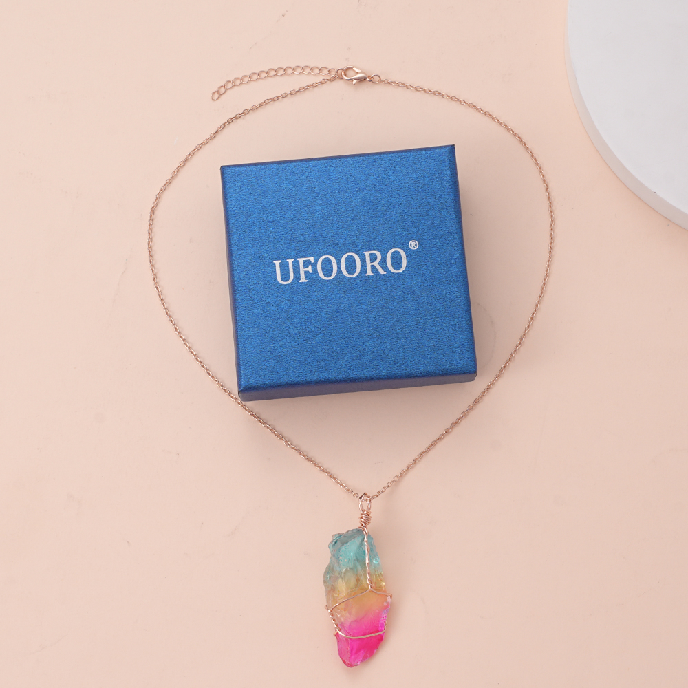 UFOORO Multi Color Crystal Necklace Costume Jewelry for Women Party Daily Sparkly Rainbow Simulated Stone