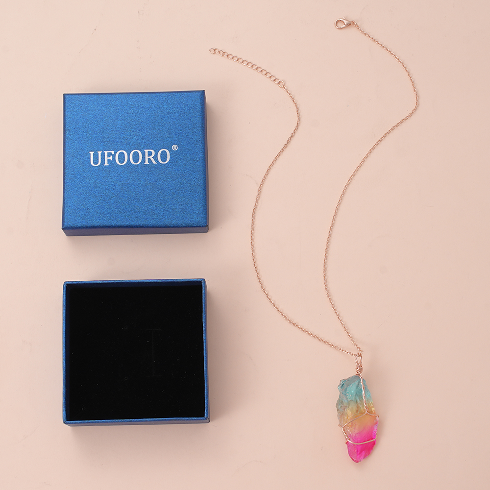 UFOORO Multi Color Crystal Necklace Costume Jewelry for Women Party Daily Sparkly Rainbow Simulated Stone