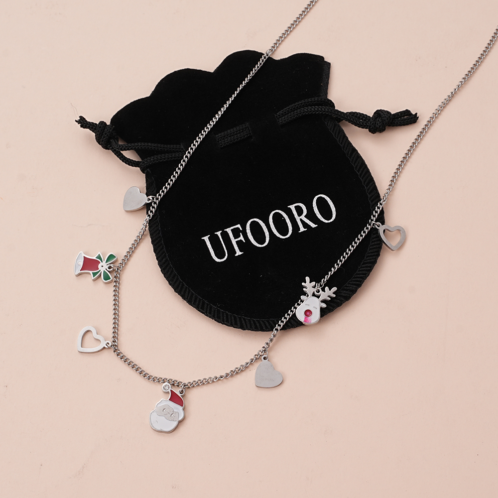 UFOORO Christmas Jewelry for Kids Santa Reindeer Snowman Necklace Bracelet Toddler Girl Gift 